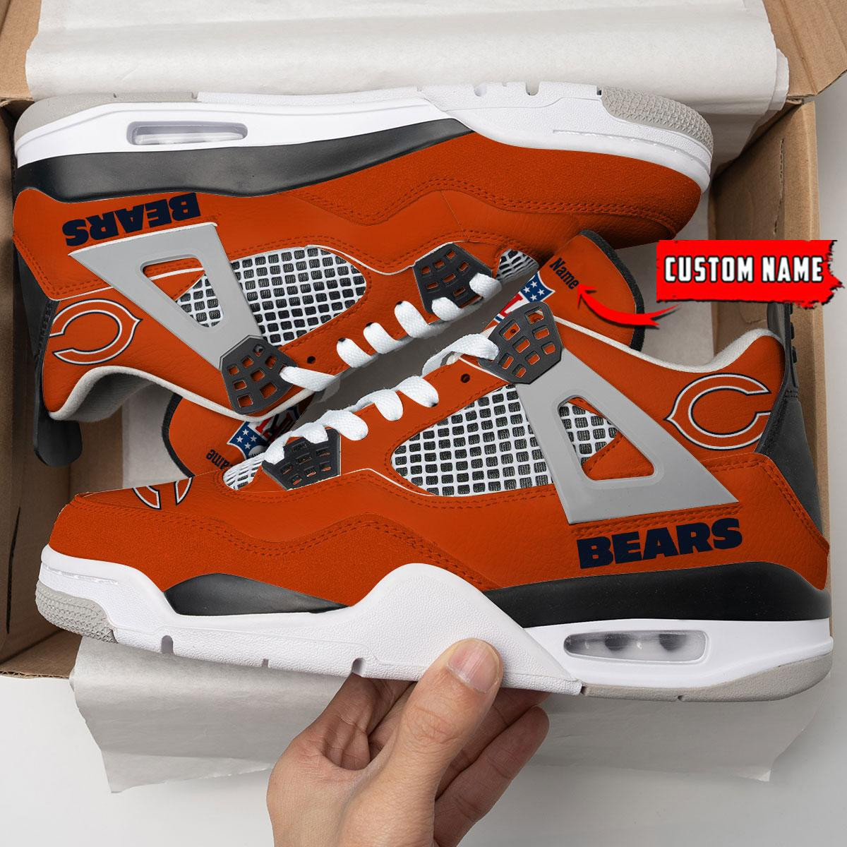 Sportswearmerch Chicago Bears NFL Personalized Air Jordan 4 AJ4 Sneakers Shoes For Men And Women