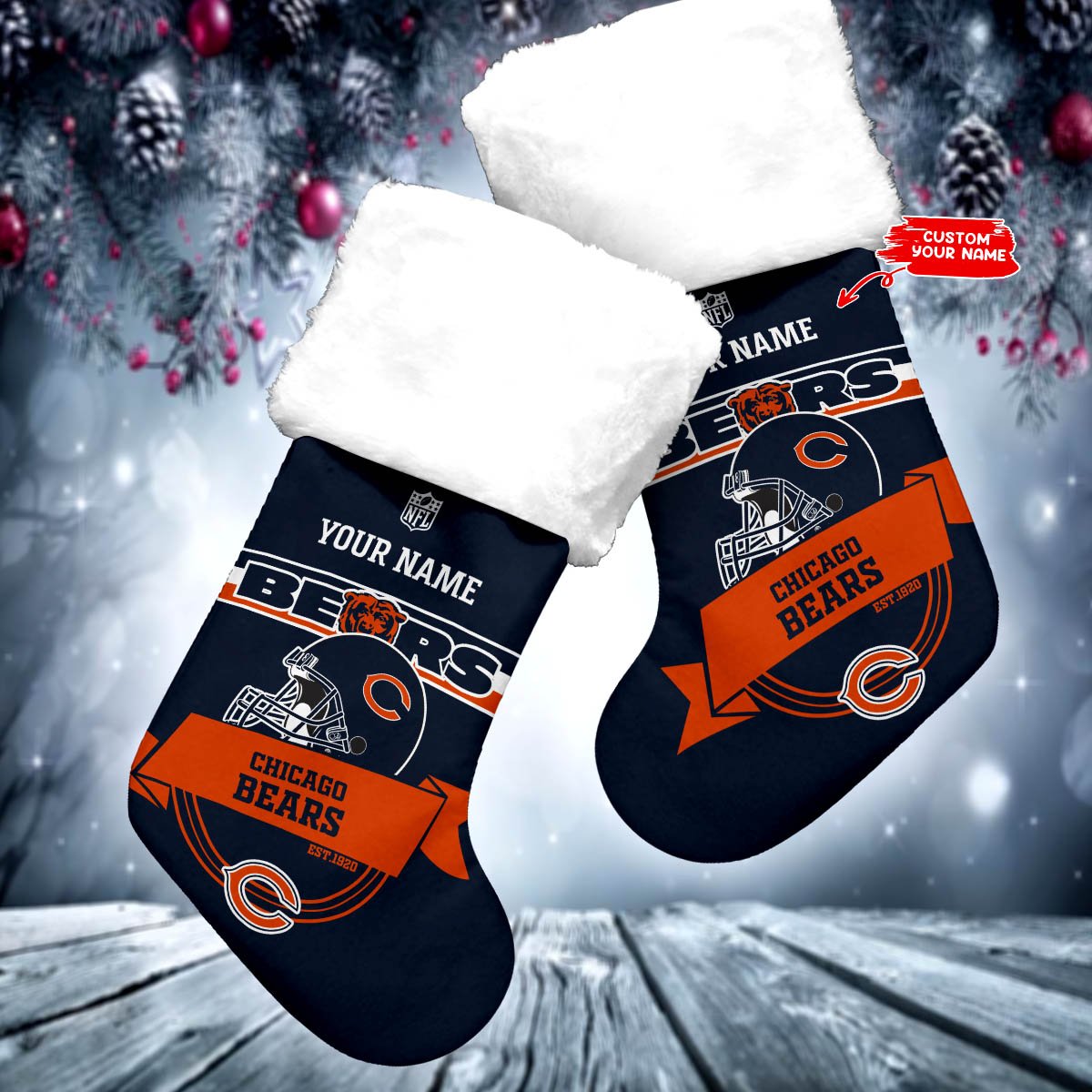 Sportswearmerch Chicago Bears NFL Personalized Christmas Socks For Fan