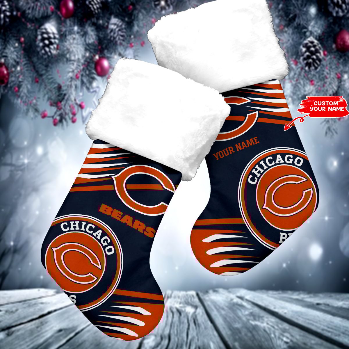 Sportswearmerch Chicago Bears NFL Personalized Christmas Socks For Fan