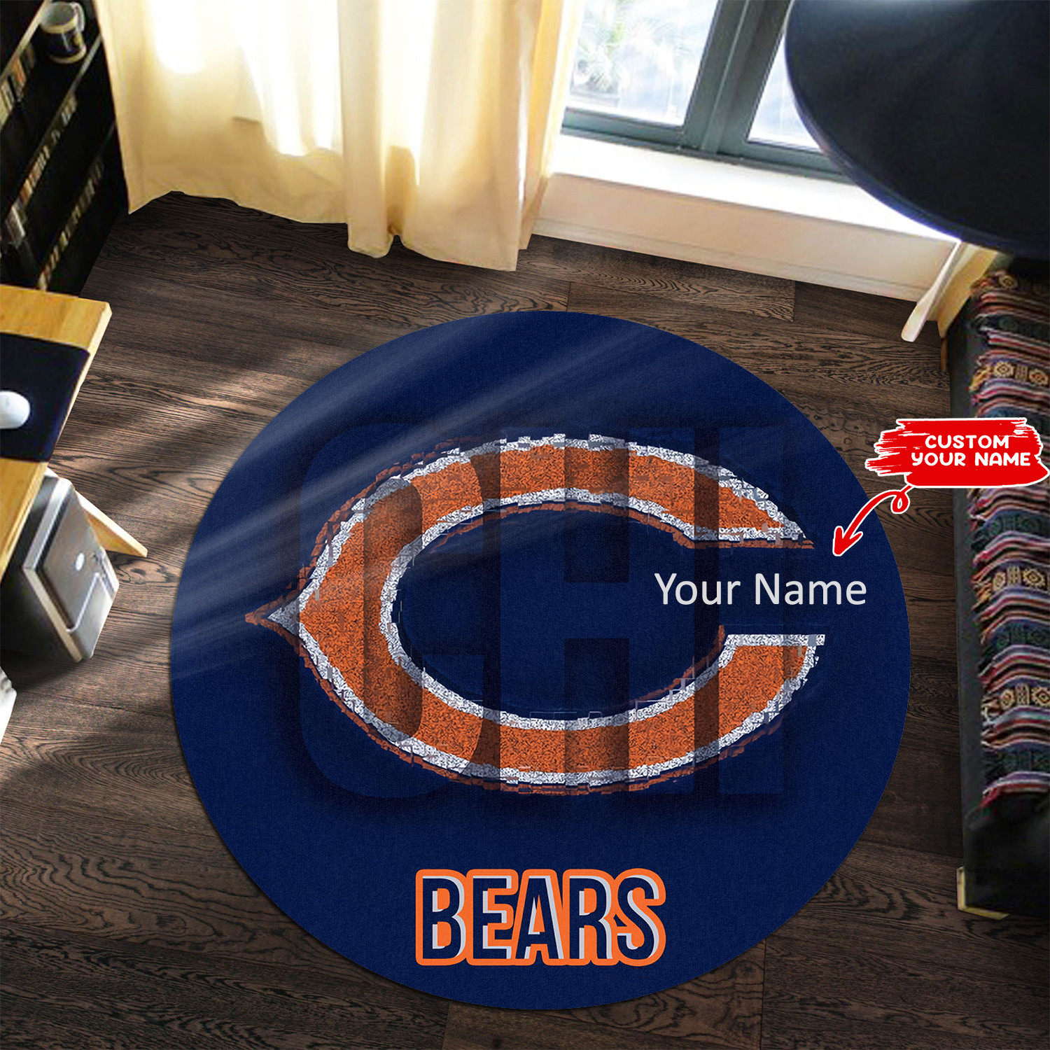 Sportswearmerch Chicago Bears NFL Personalized Round Rug For Fan