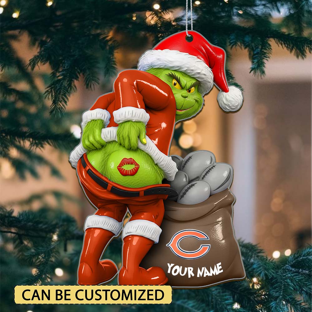 Sportswearmerch Chicago Bears NFL The Grinch x Christmas Acrylic Ornament Gift For Fan
