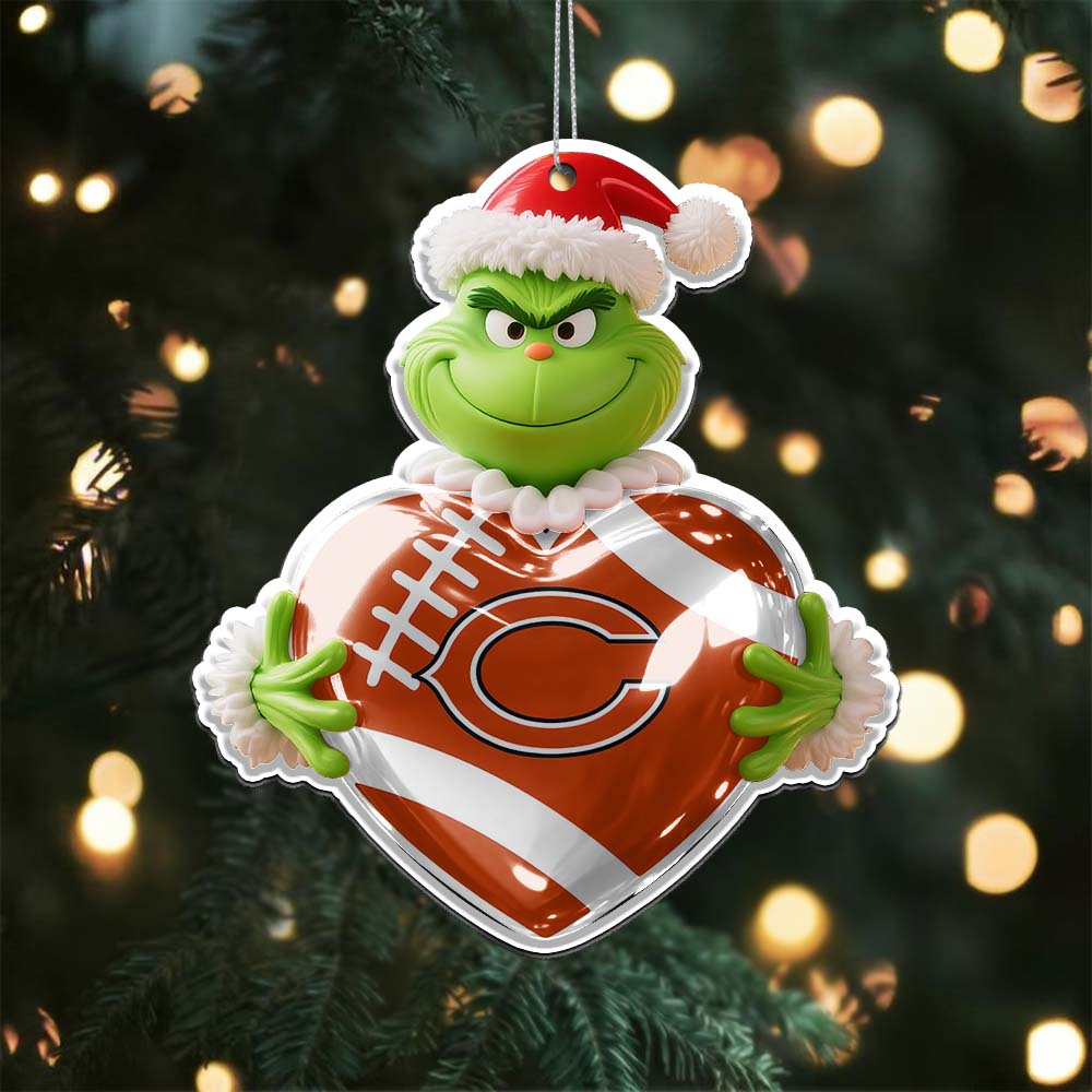 Sportswearmerch Chicago Bears NFL The Grinch x Christmas Acrylic Ornament Gift For Fan
