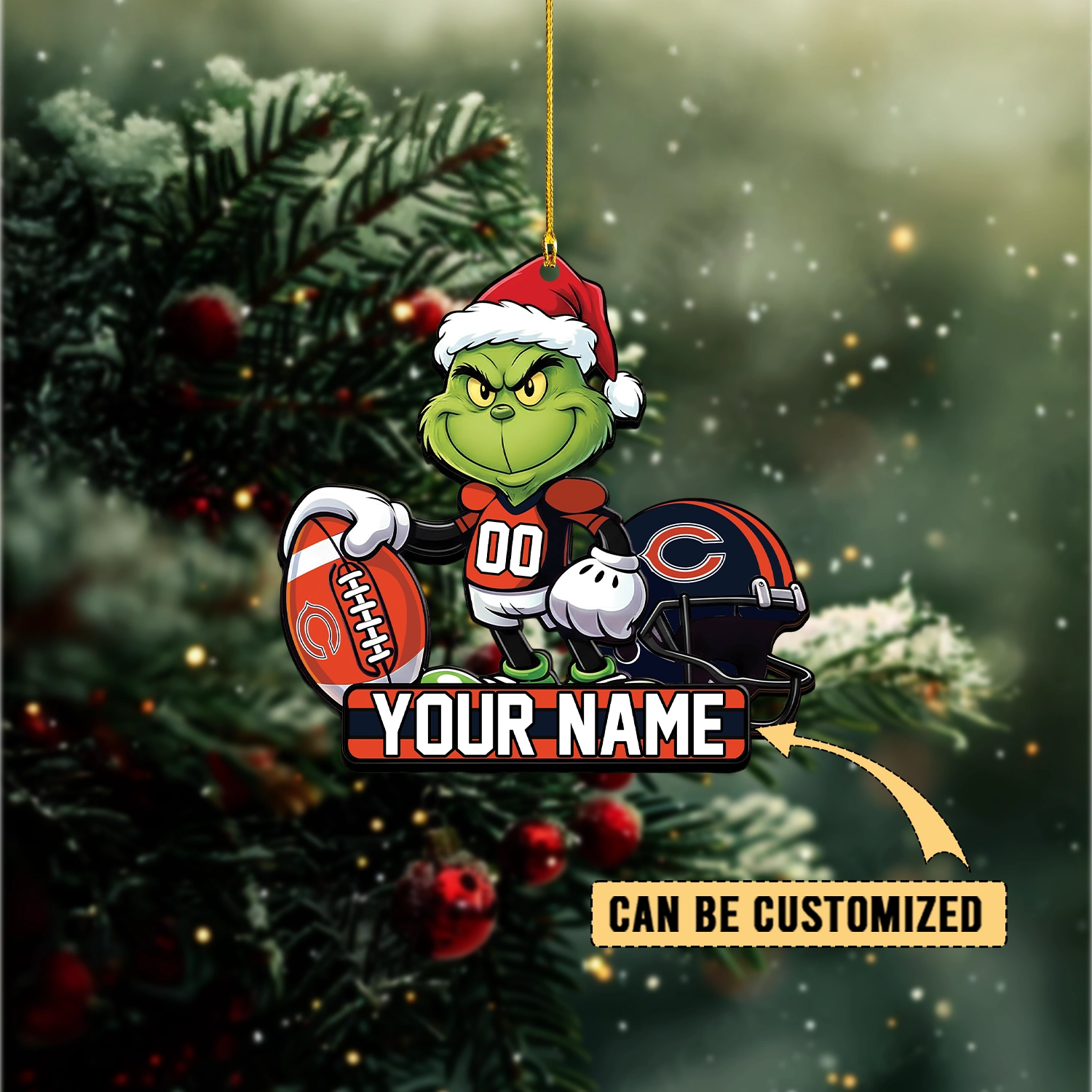 Sportswearmerch Chicago Bears NFL The Grinch x Christmas Acrylic Ornament Gift For Fan