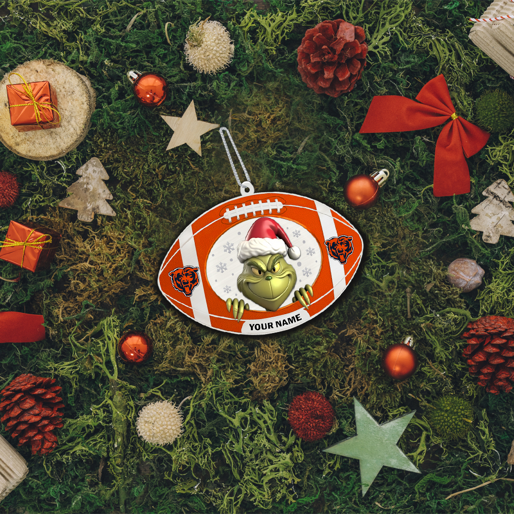 Sportswearmerch Chicago Bears NFL The Grinch x Christmas Acrylic Ornament Gift For Fan
