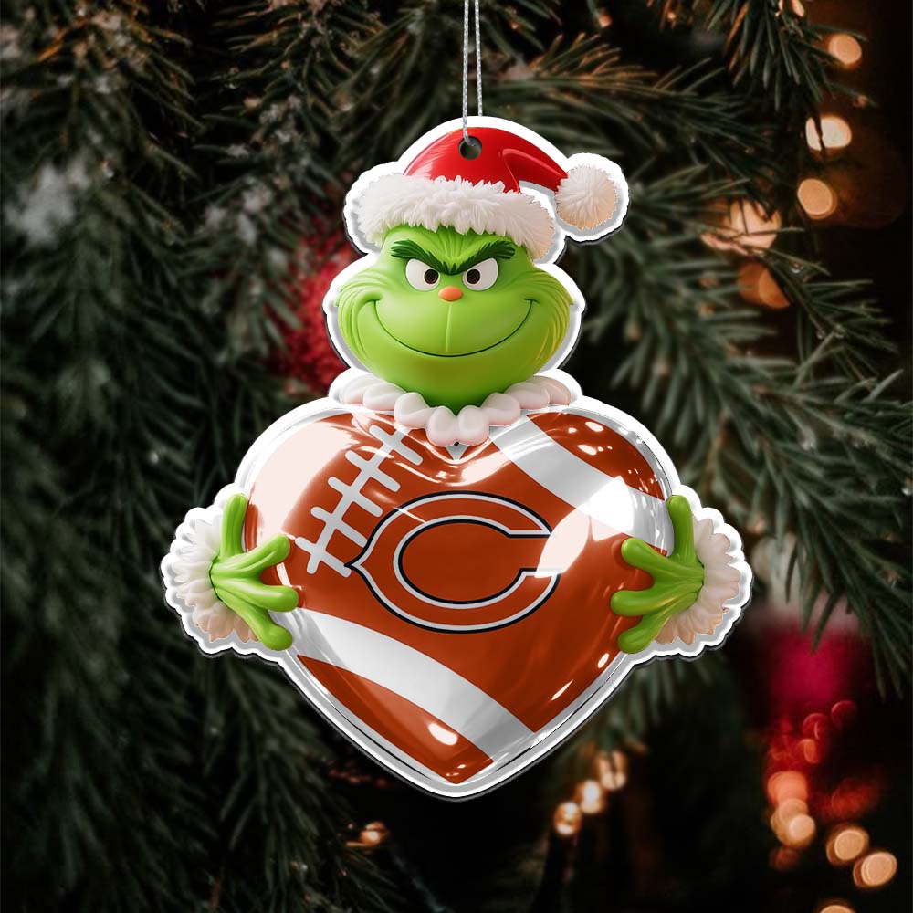 Sportswearmerch Chicago Bears NFL The Grinch x Christmas Acrylic Ornament Gift For Fan