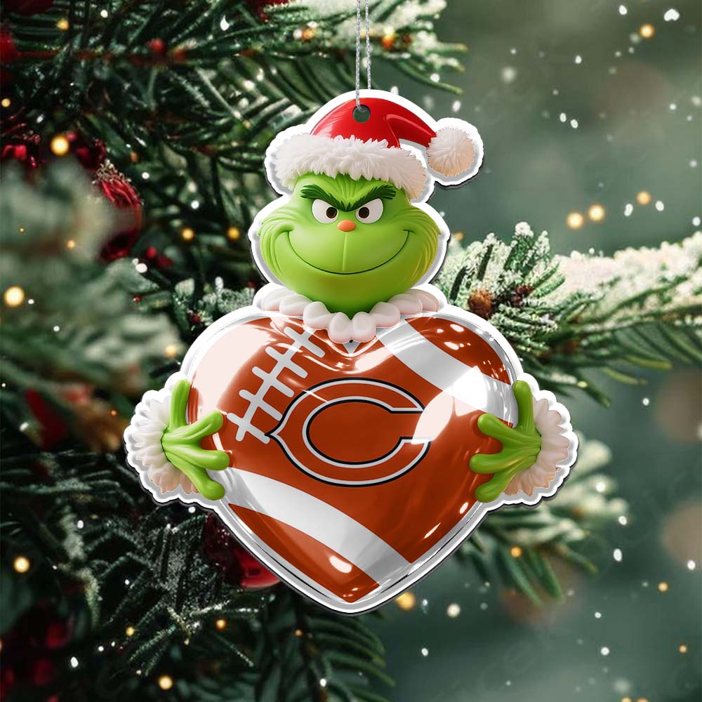 Sportswearmerch Chicago Bears NFL The Grinch x Christmas Acrylic Ornament Gift For Fan