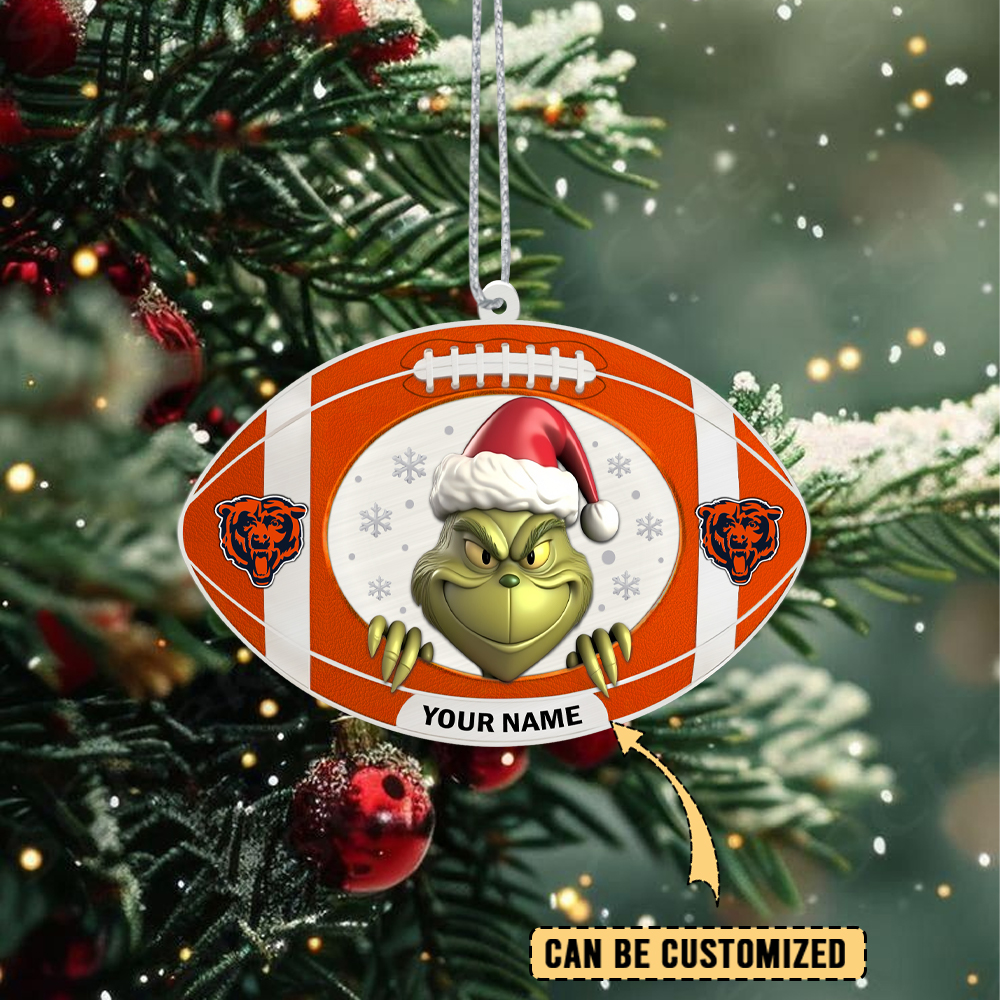 Sportswearmerch Chicago Bears NFL The Grinch x Christmas Acrylic Ornament Gift For Fan