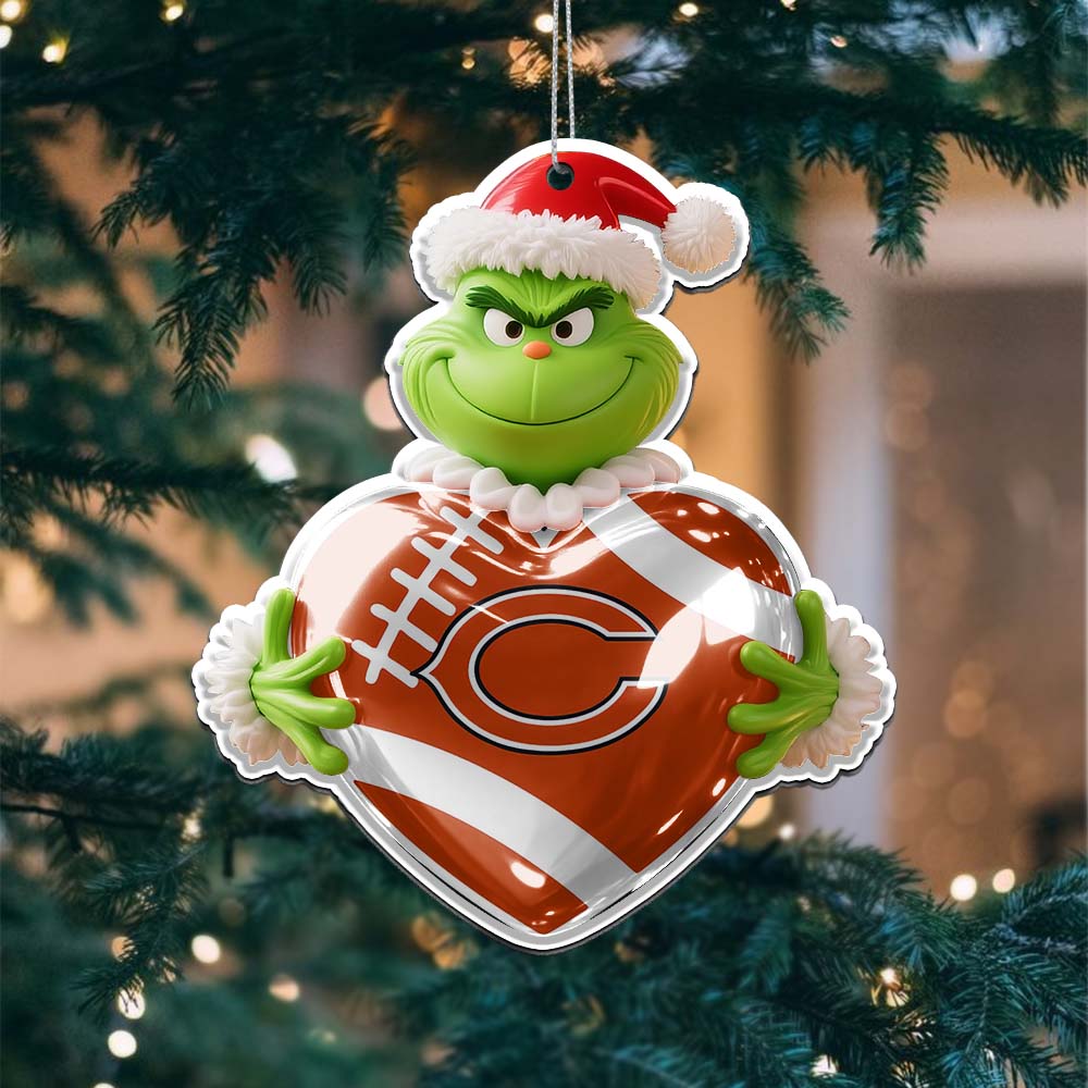 Sportswearmerch Chicago Bears NFL The Grinch x Christmas Acrylic Ornament Gift For Fan