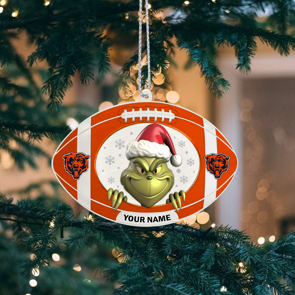 Sportswearmerch Chicago Bears NFL The Grinch x Christmas Acrylic Ornament Gift For Fan