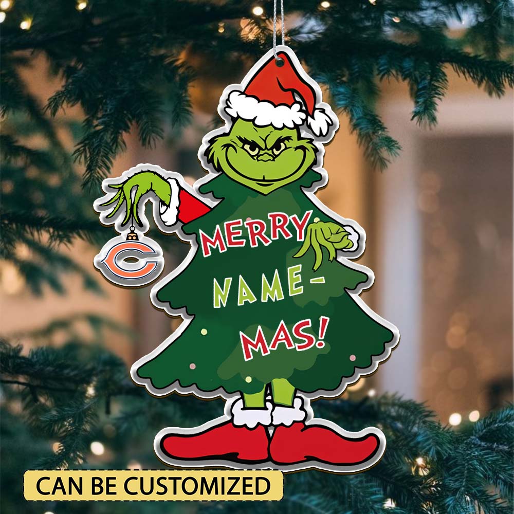 Sportswearmerch Chicago Bears NFL The Grinch x Christmas Acrylic Ornament Gift For Fan