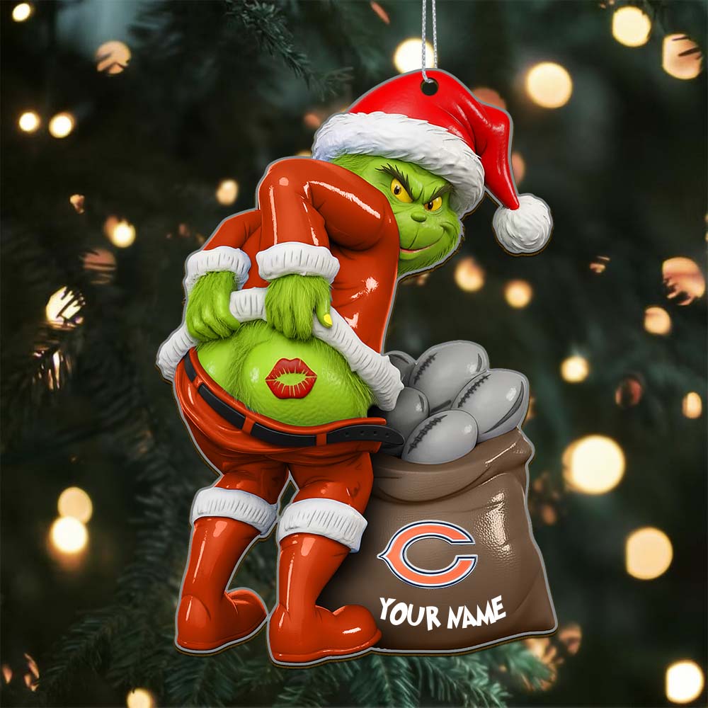 Sportswearmerch Chicago Bears NFL The Grinch x Christmas Acrylic Ornament Gift For Fan