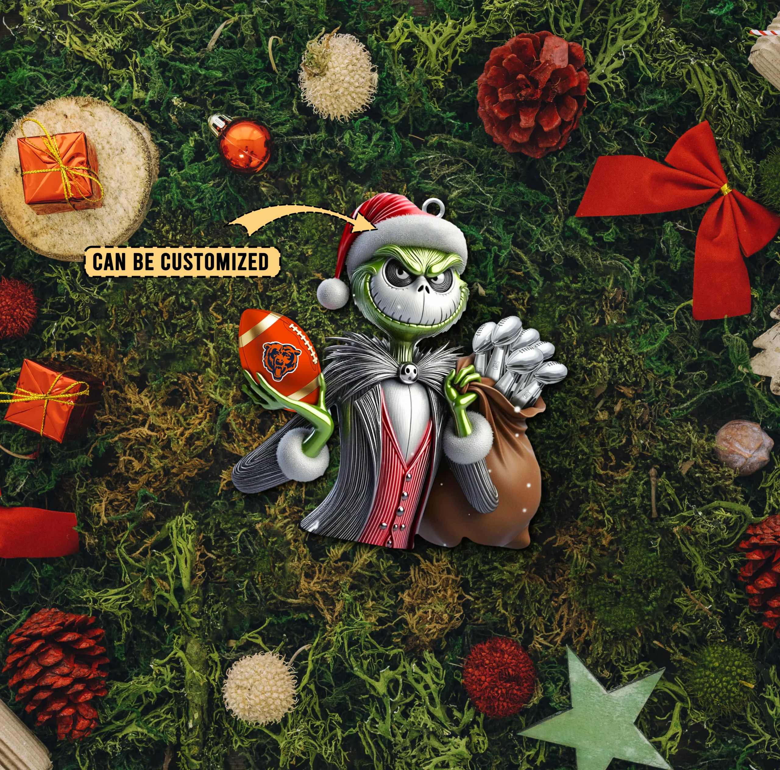 Sportswearmerch Chicago Bears NFL The Grinch x Jack x Christmas Acrylic Ornament Gift For Fan