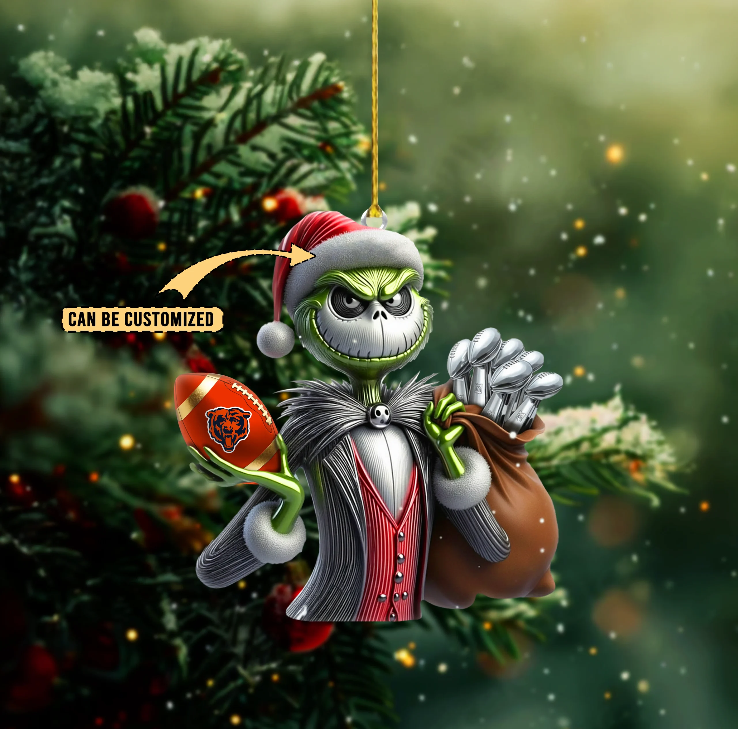 Sportswearmerch Chicago Bears NFL The Grinch x Jack x Christmas Acrylic Ornament Gift For Fan