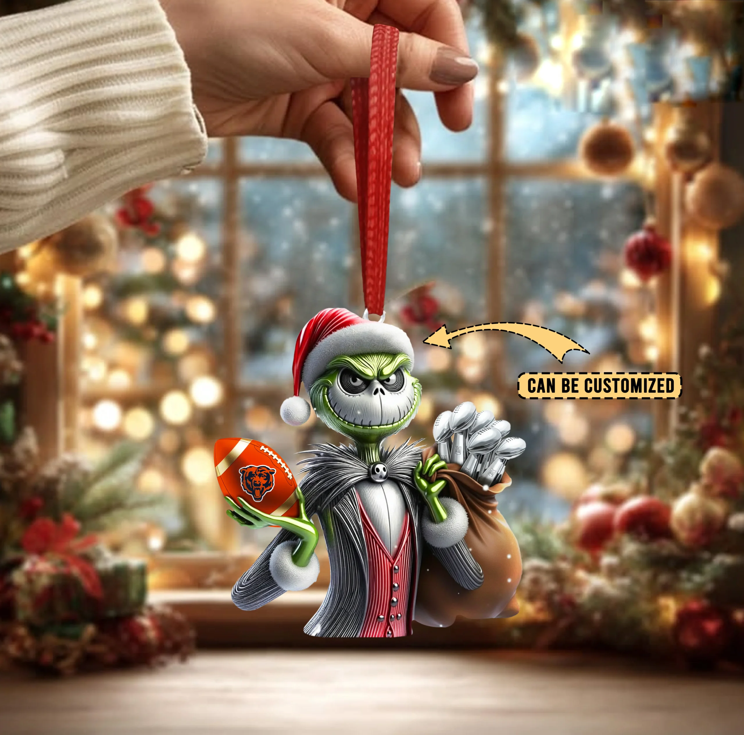 Sportswearmerch Chicago Bears NFL The Grinch x Jack x Christmas Acrylic Ornament Gift For Fan