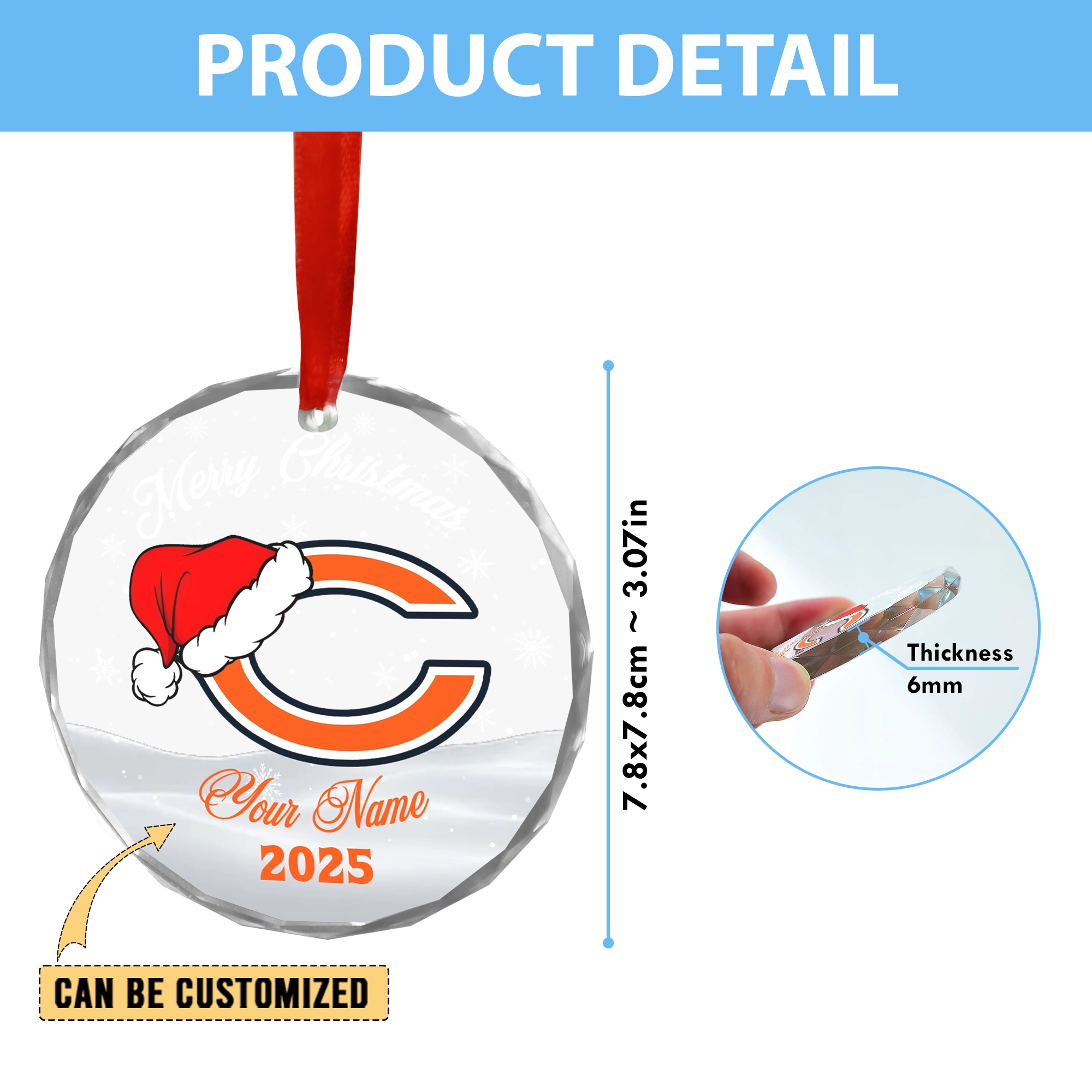 Sportswearmerch Chicago Bears NFL x Christmas Glass Ornament Gift For Fan