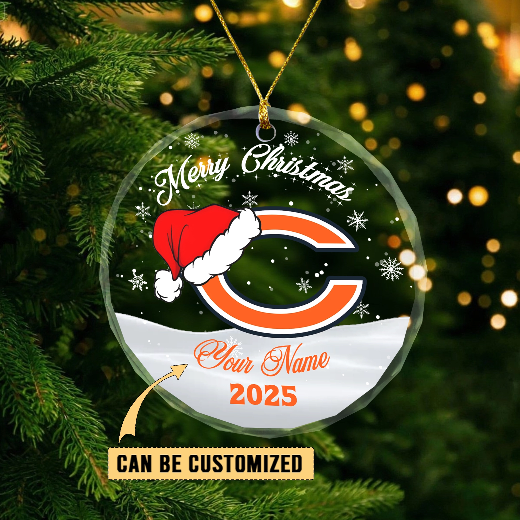 Sportswearmerch Chicago Bears NFL x Christmas Glass Ornament Gift For Fan