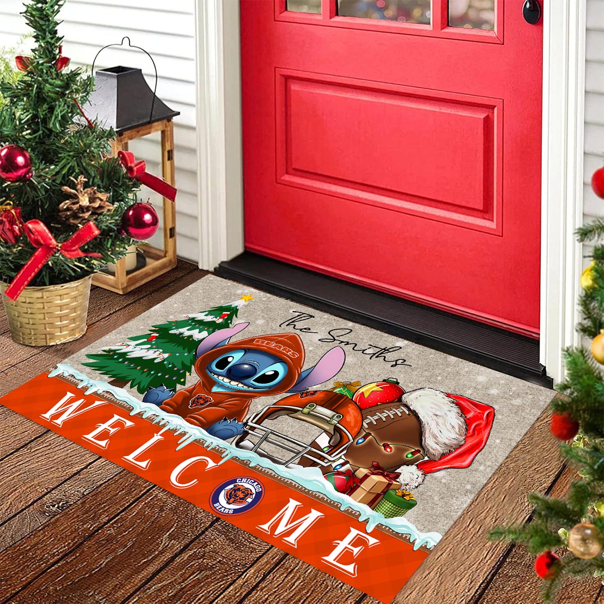 Sportswearmerch Chicago Bears NFL x Cute Stitch Christmas Doormat For Fan