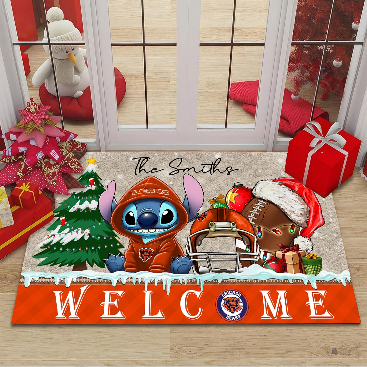 Sportswearmerch Chicago Bears NFL x Cute Stitch Christmas Doormat For Fan