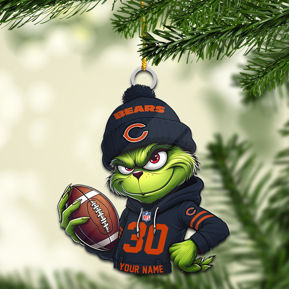 Sportswearmerch Chicago Bears NFL x Grinch Christmas Acrylic Ornament For Fans