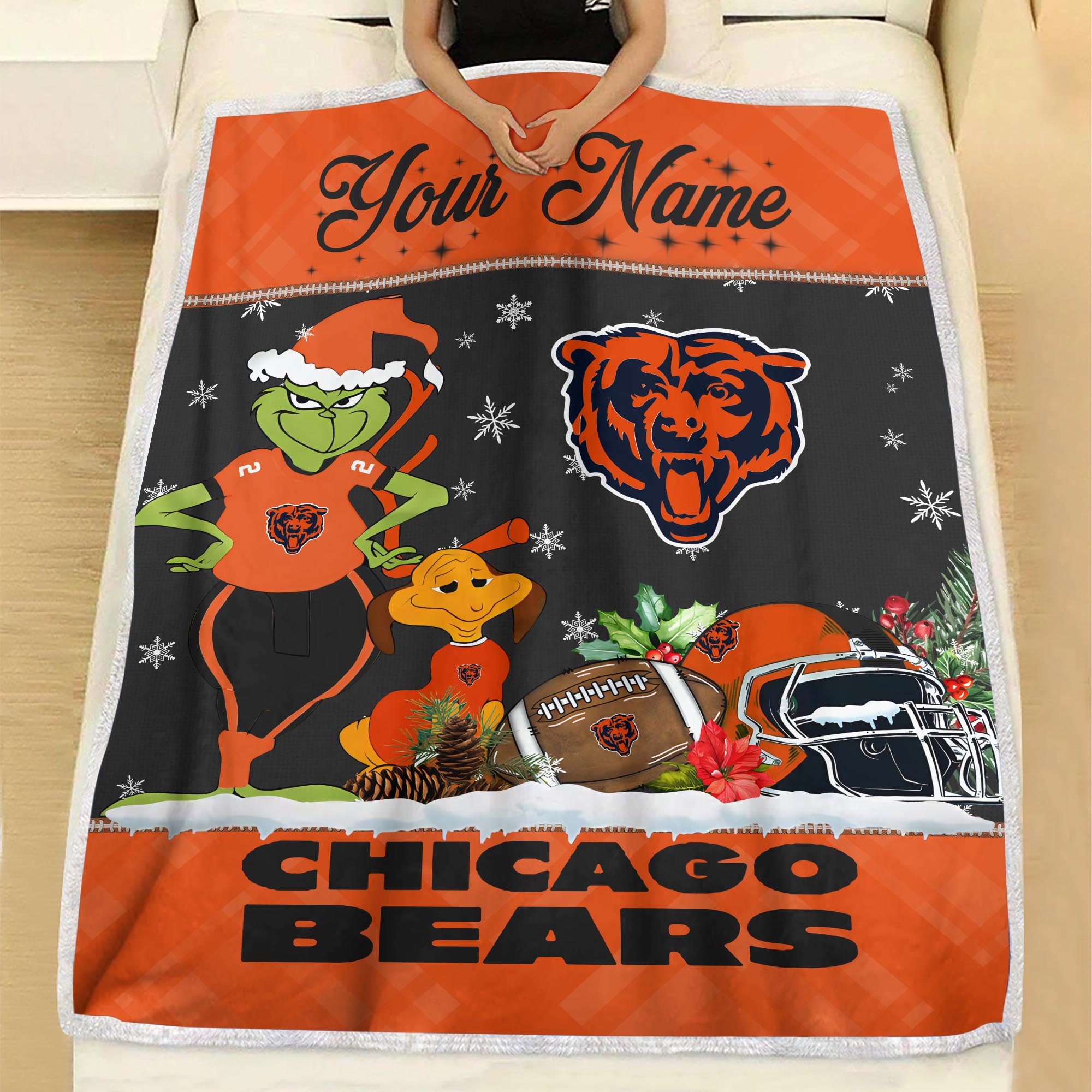 Sportswearmerch Chicago Bears NFL x Grinch Christmas Fleece Blanket For Fan