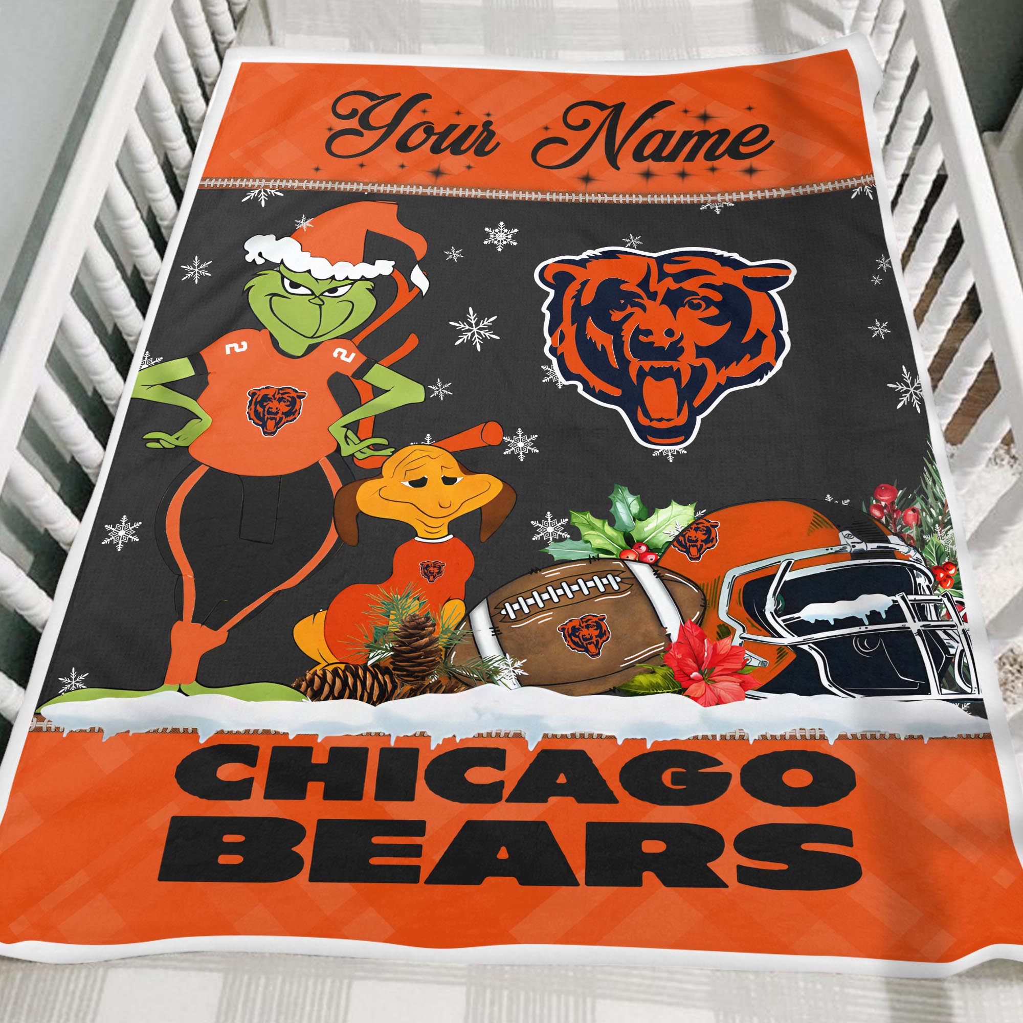 Sportswearmerch Chicago Bears NFL x Grinch Christmas Fleece Blanket For Fan