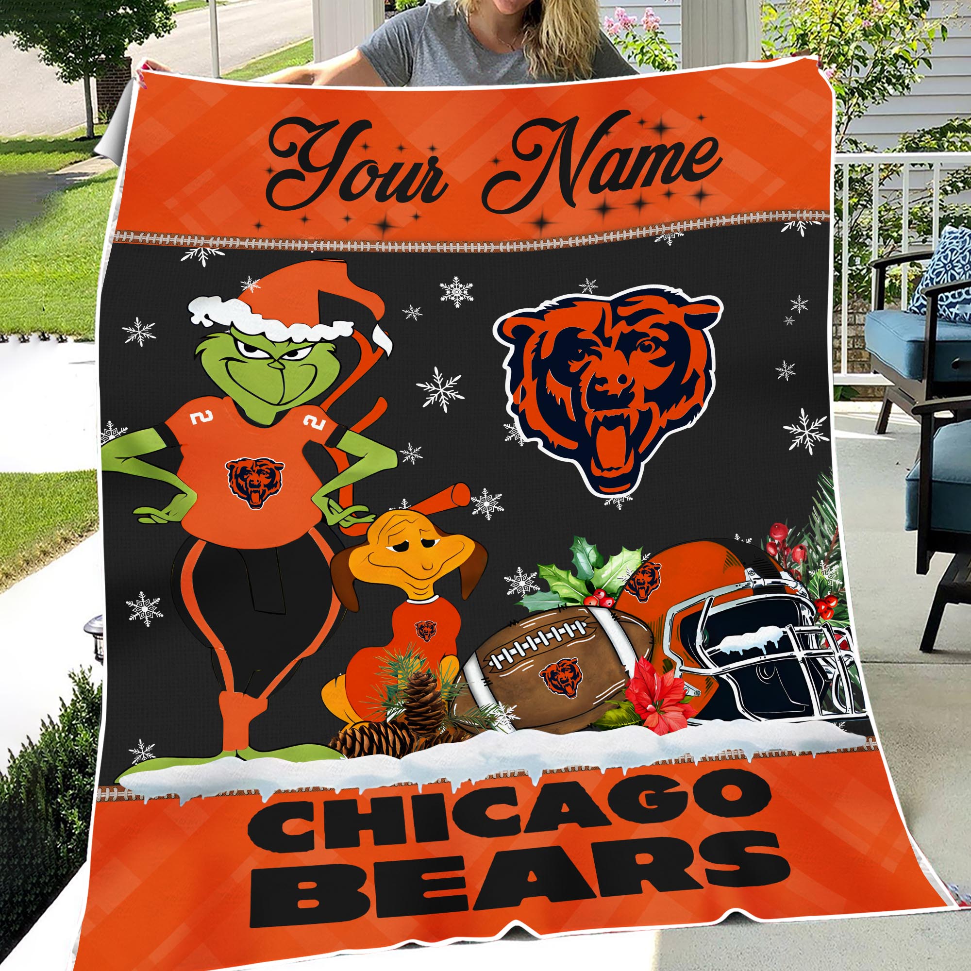 Sportswearmerch Chicago Bears NFL x Grinch Christmas Fleece Blanket For Fan