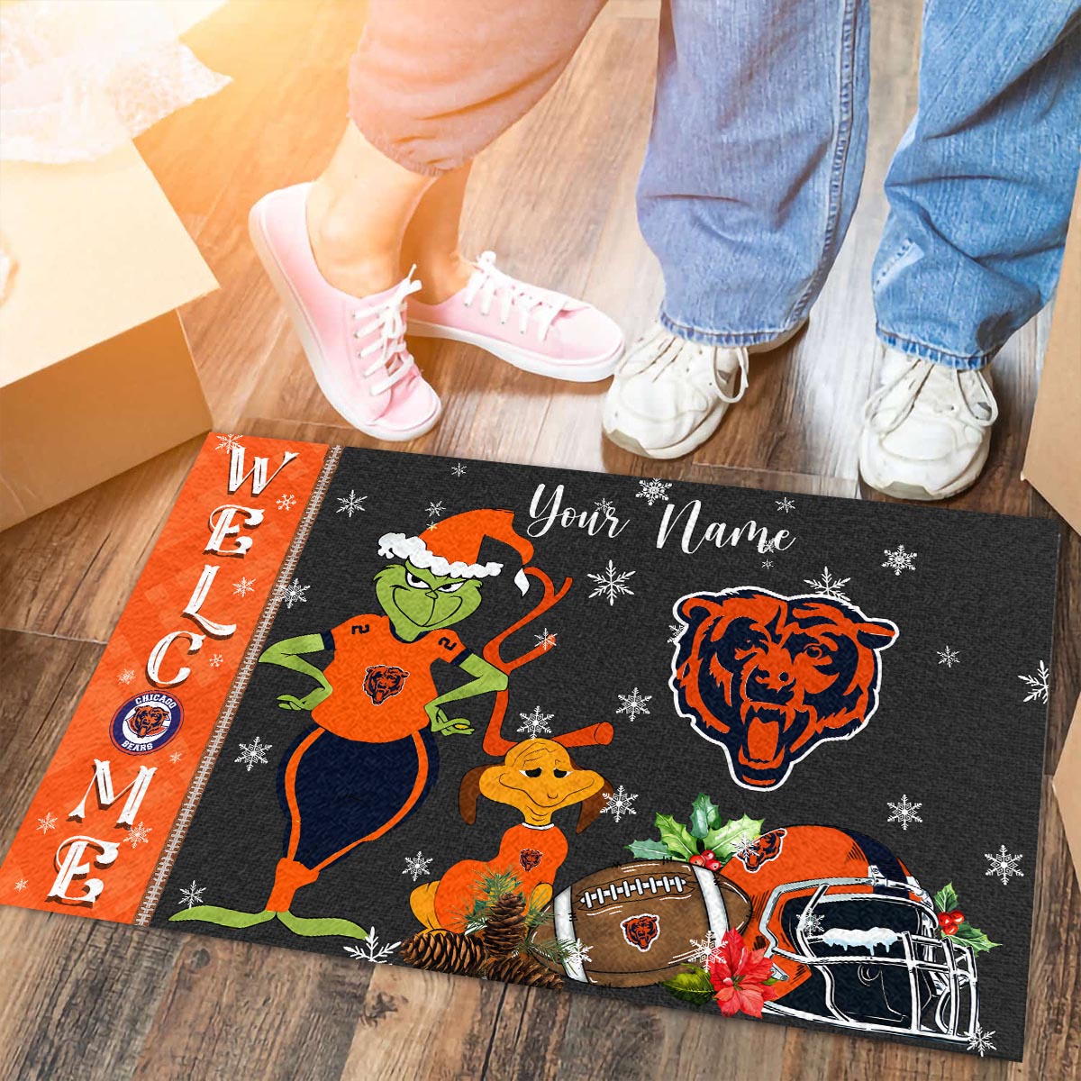 Sportswearmerch Chicago Bears NFL x Grinch Christmas Welcome Football Doormat For Fan