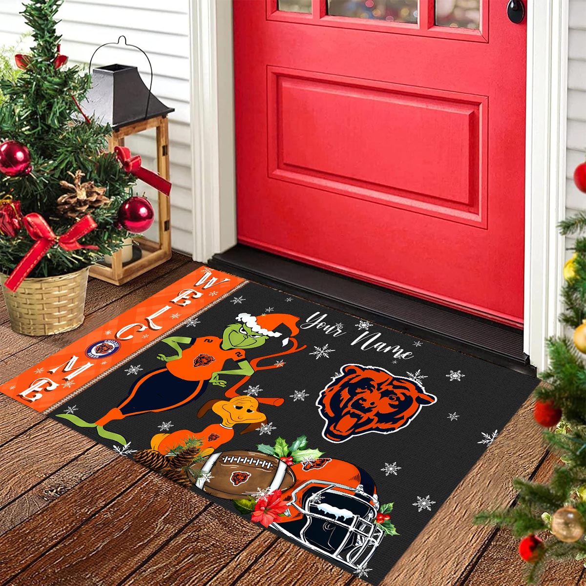 Sportswearmerch Chicago Bears NFL x Grinch Christmas Welcome Football Doormat For Fan