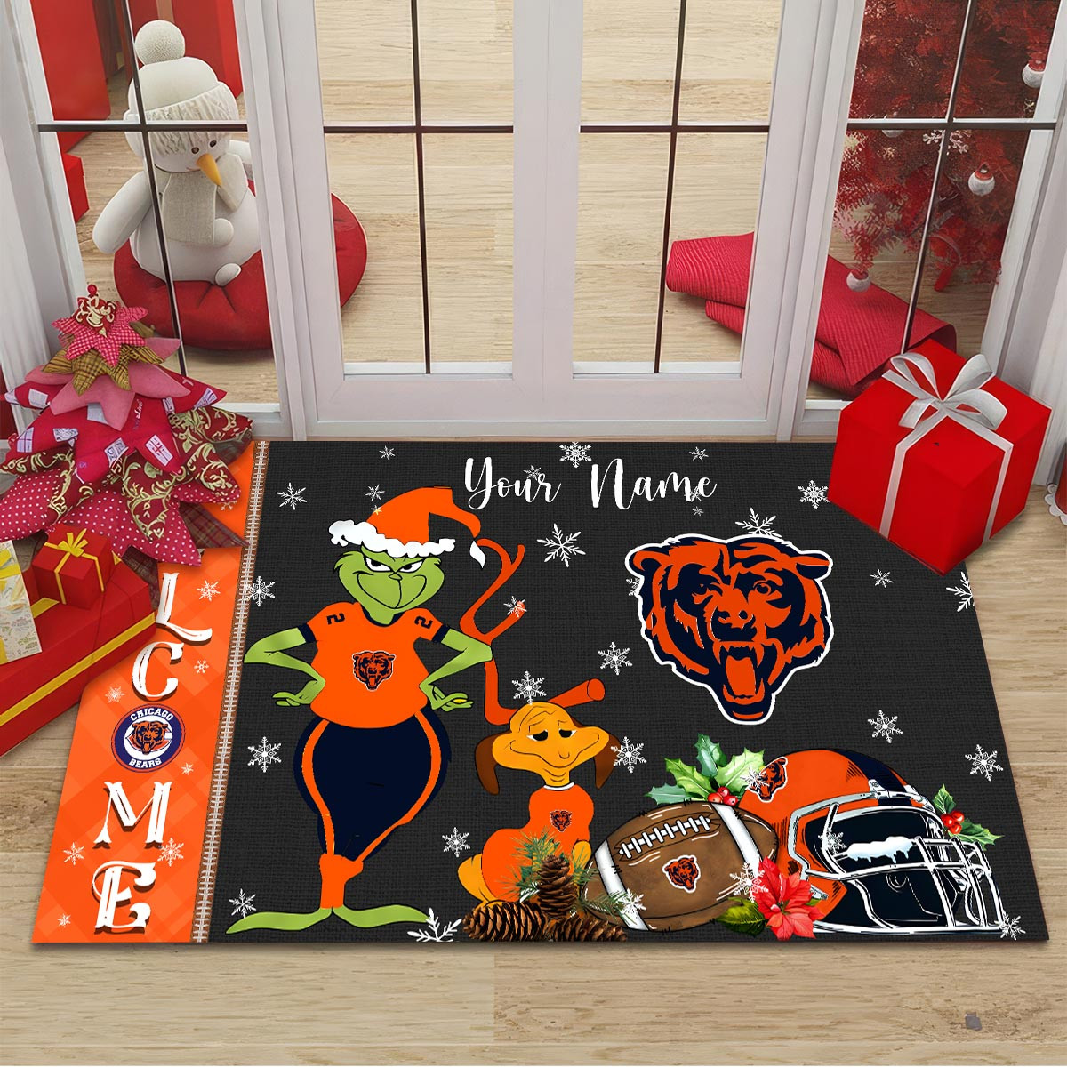Sportswearmerch Chicago Bears NFL x Grinch Christmas Welcome Football Doormat For Fan