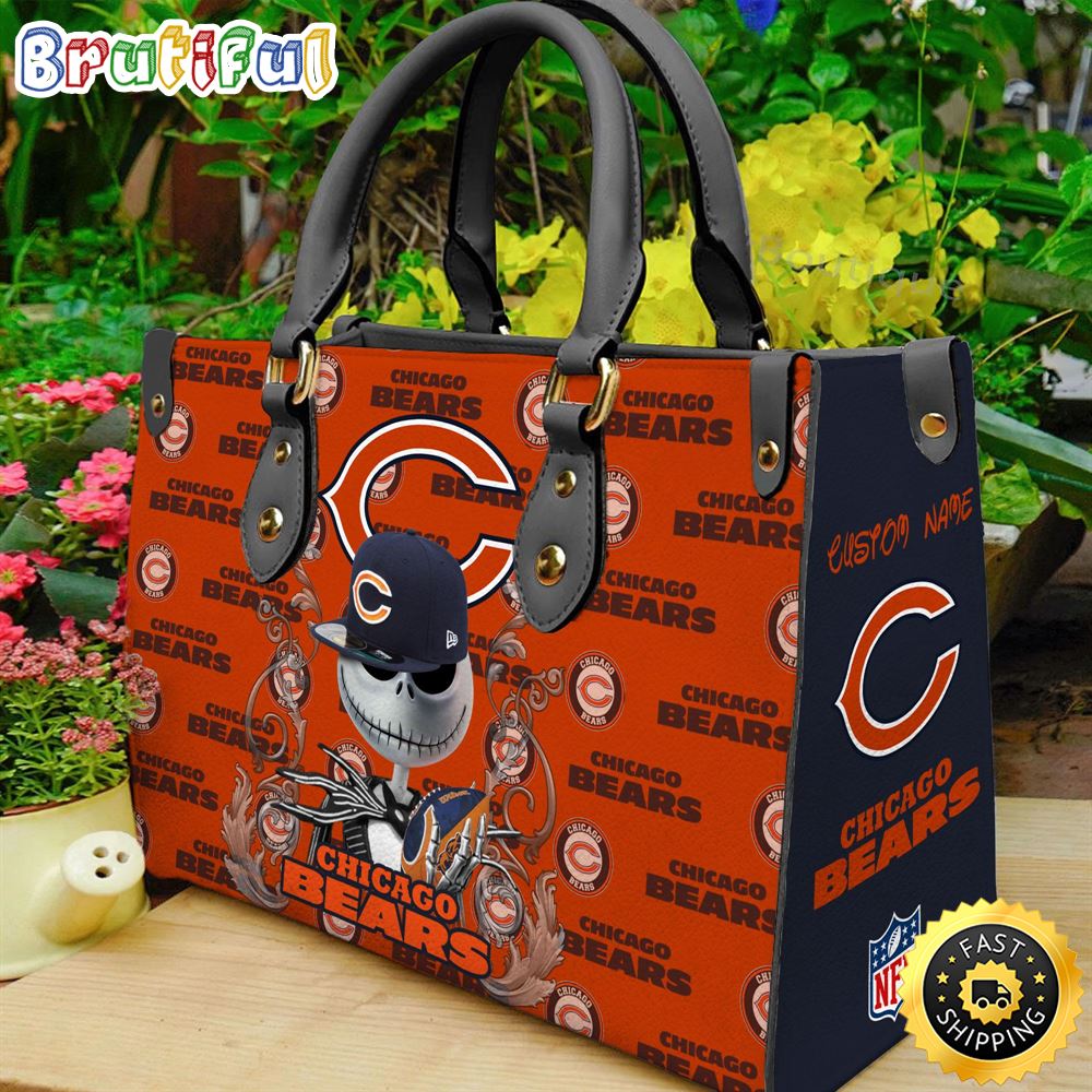 Sportswearmerch Chicago Bears NFL x Jack Skellington Women Leather Bag For Fan