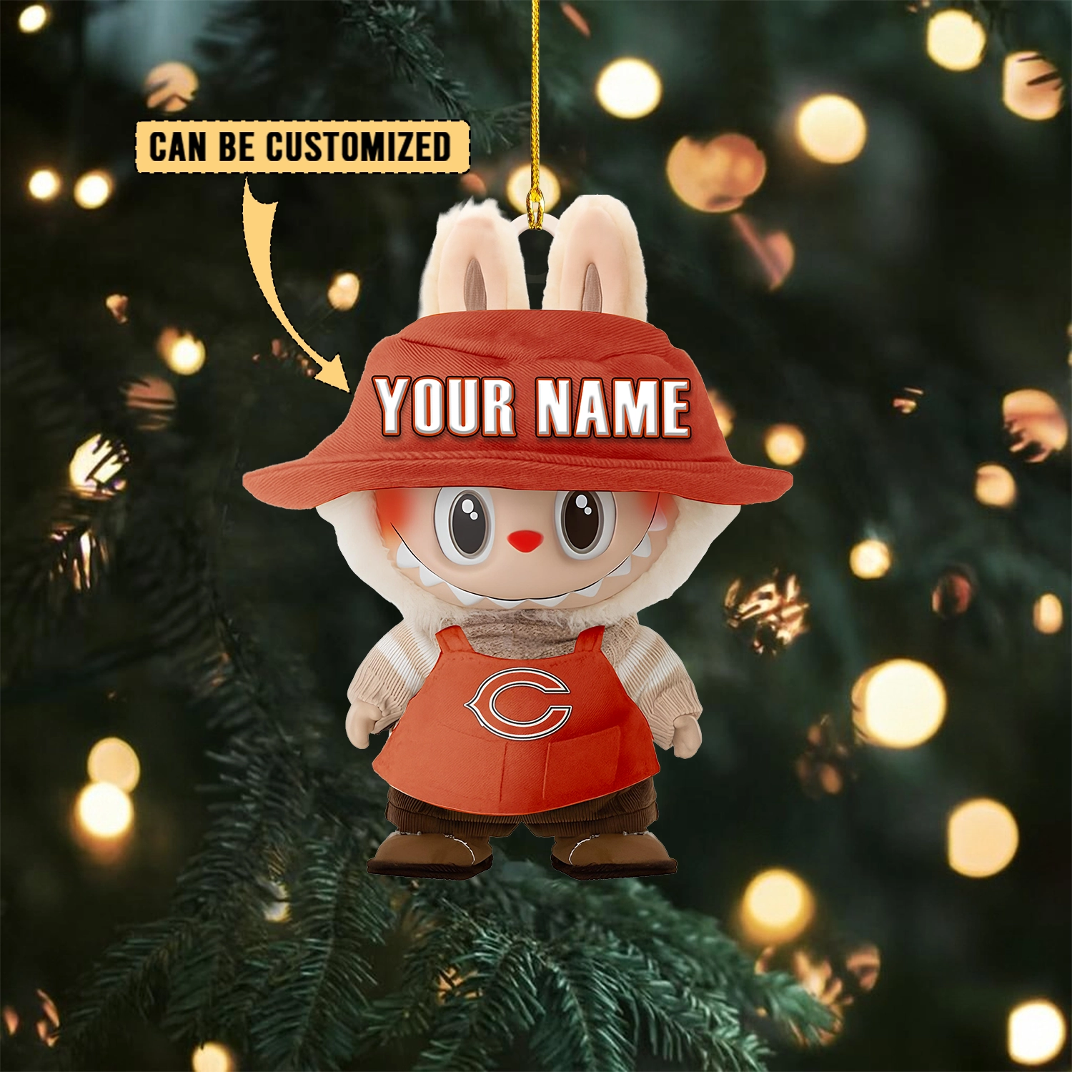 Sportswearmerch Chicago Bears NFL x Labubu Christmas Personalized Acrylic Ornament Gift For Fans