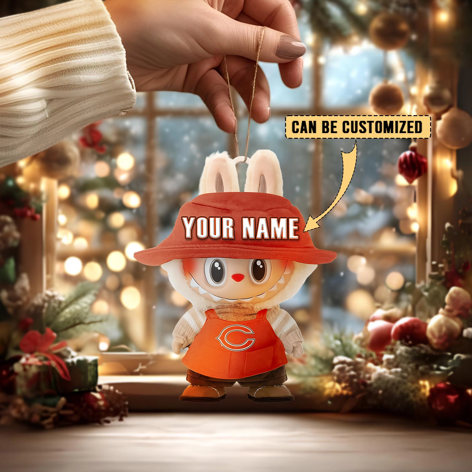 Sportswearmerch Chicago Bears NFL x Labubu Christmas Personalized Acrylic Ornament Gift For Fans