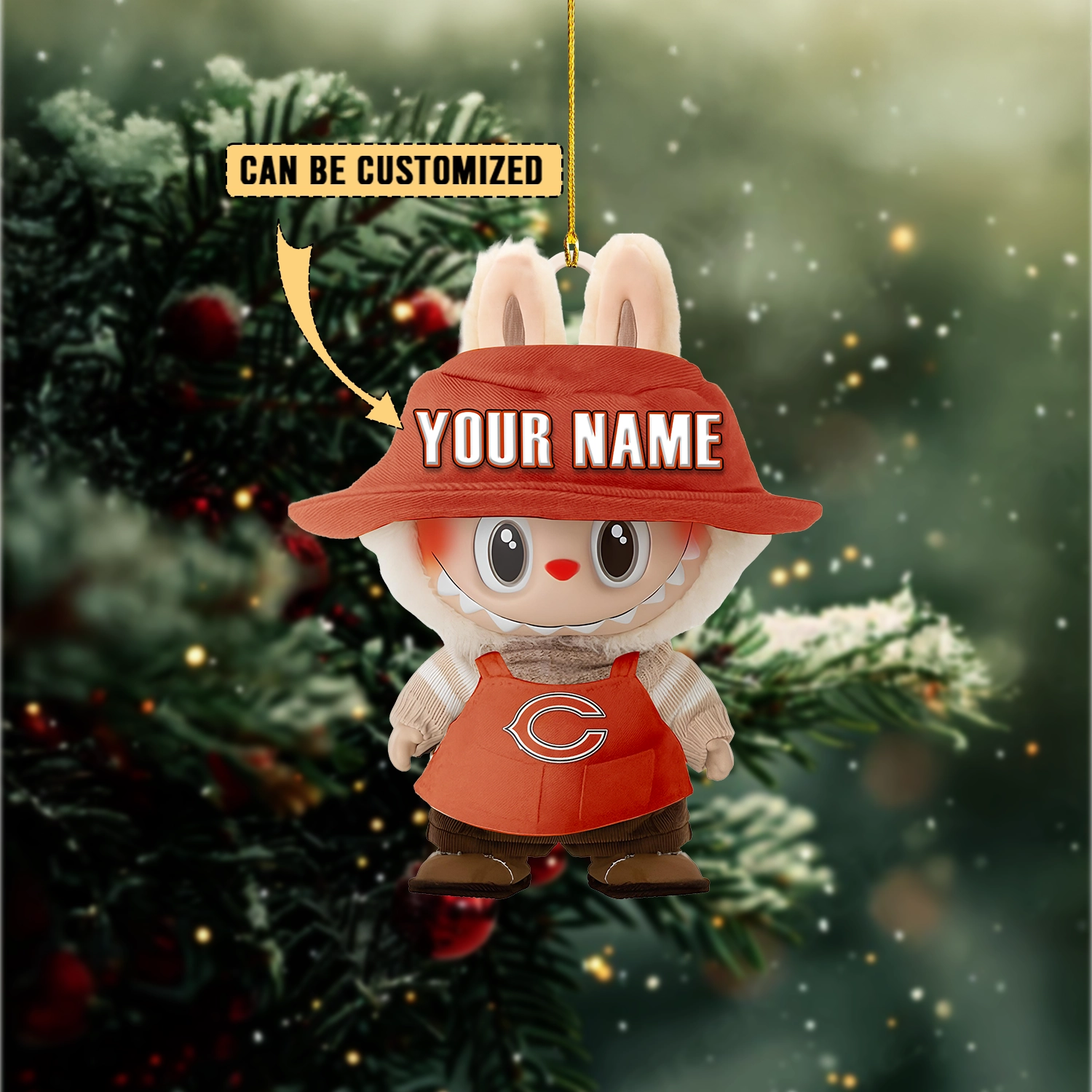Sportswearmerch Chicago Bears NFL x Labubu Christmas Personalized Acrylic Ornament Gift For Fans