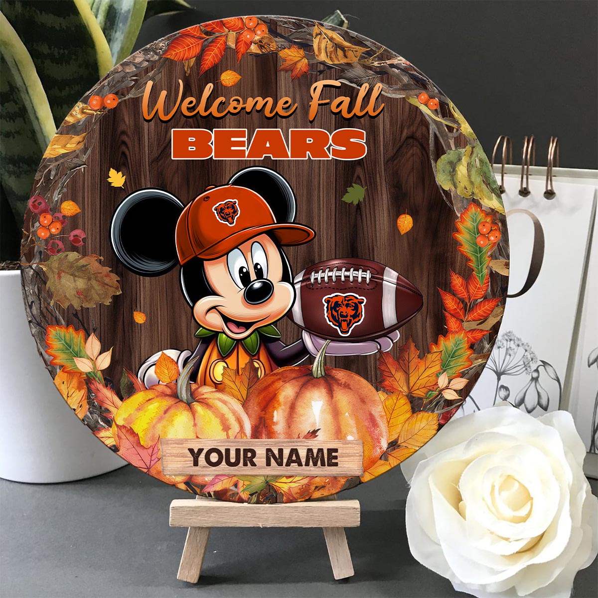 Sportswearmerch Chicago Bears NFL x Mickey Round Wooden Sign For Fan