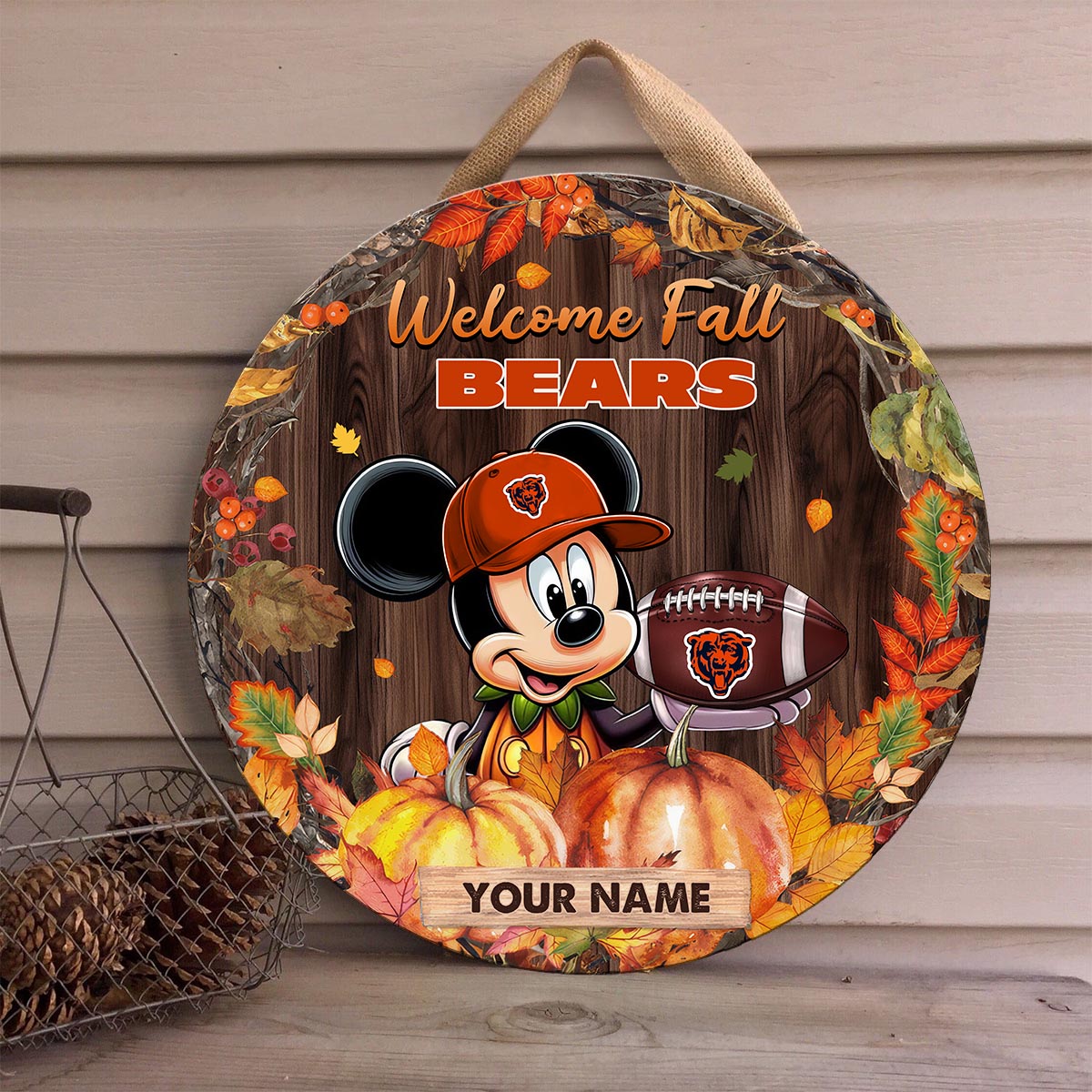 Sportswearmerch Chicago Bears NFL x Mickey Round Wooden Sign For Fan