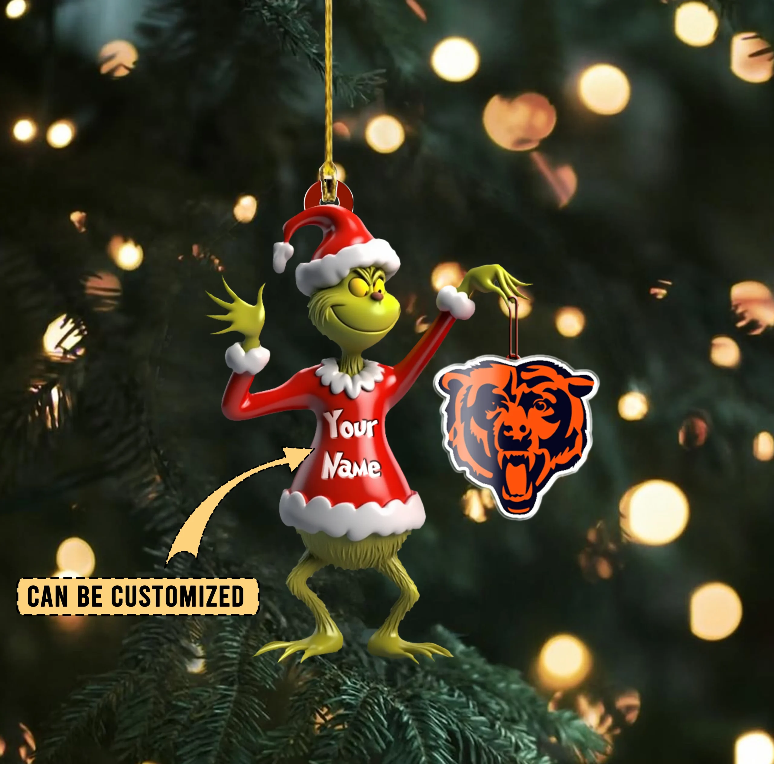 Sportswearmerch Chicago Bears NFL x The Grinch Acrylic Ornament Gift For Fans