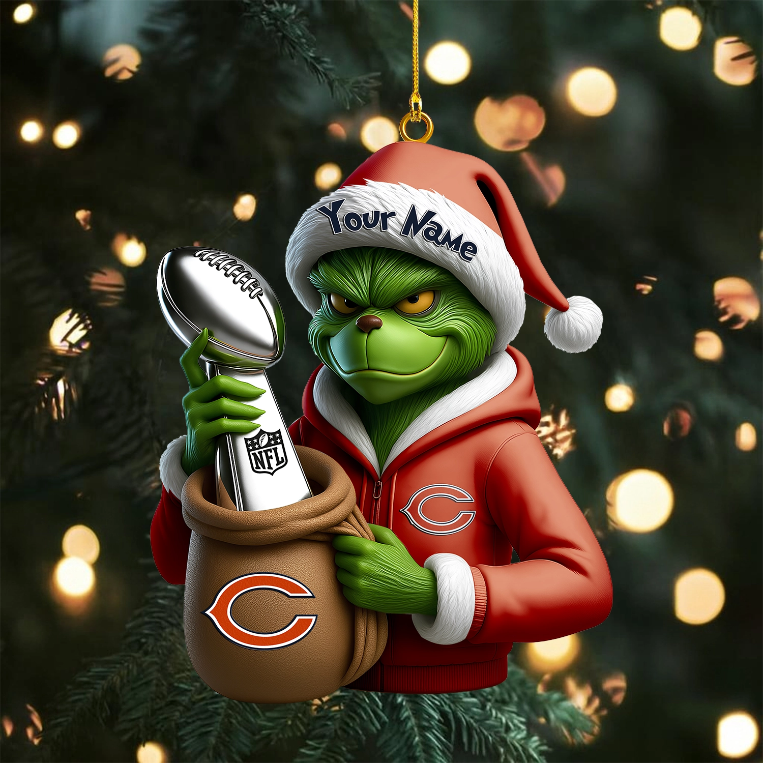 Sportswearmerch Chicago Bears NFL x The Grinch Acrylic Ornament Gift For Fans