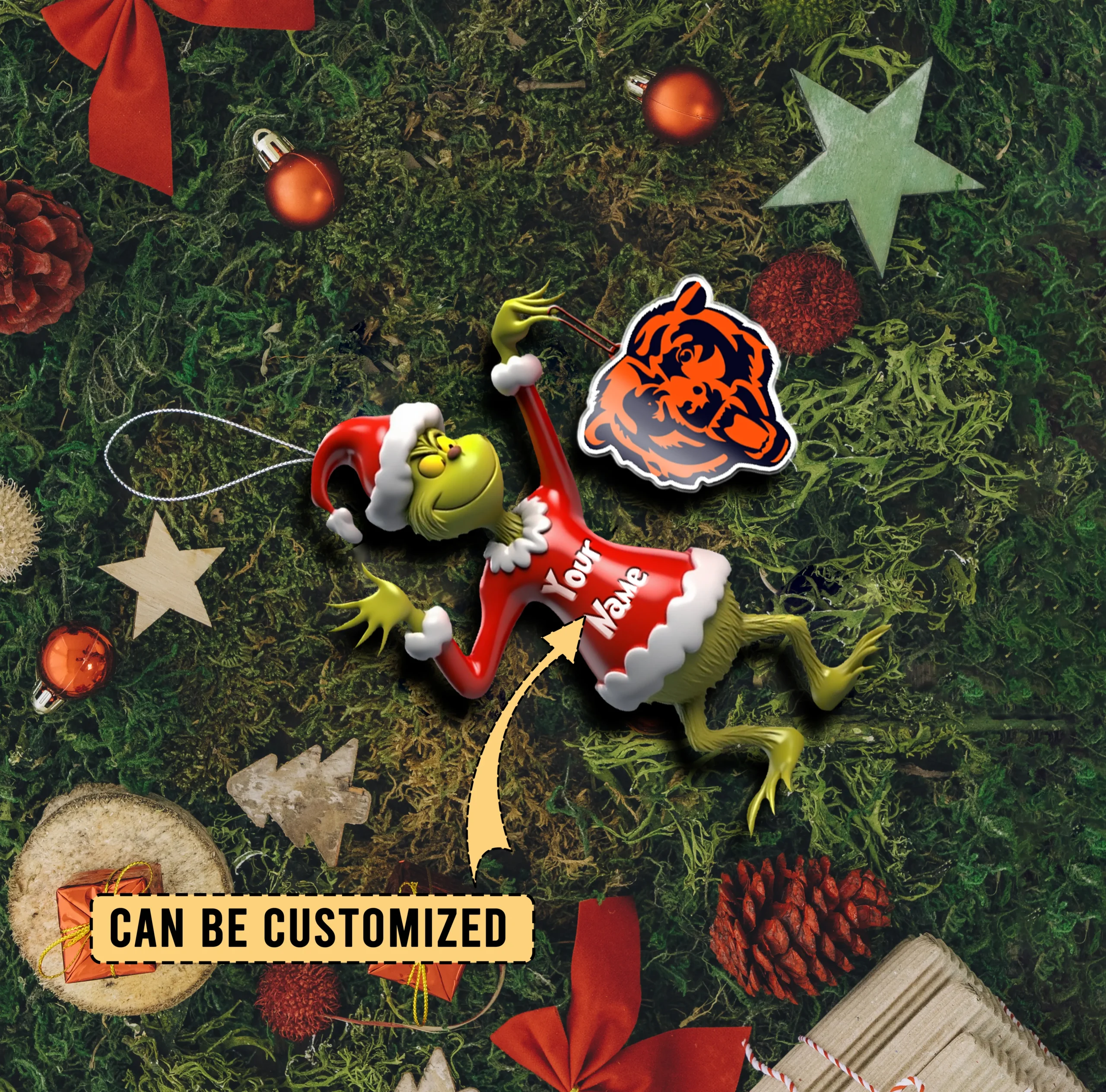 Sportswearmerch Chicago Bears NFL x The Grinch Acrylic Ornament Gift For Fans