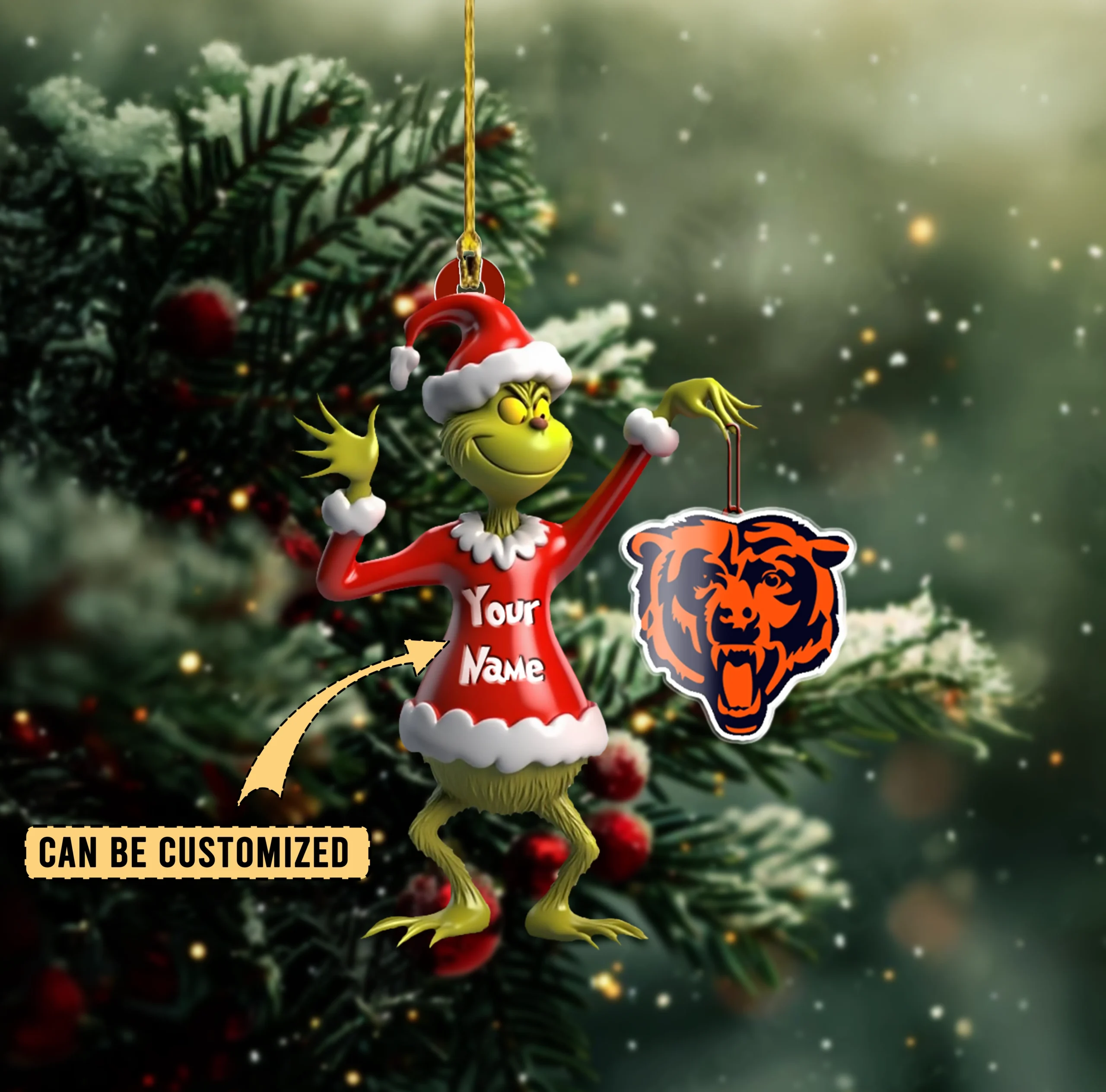 Sportswearmerch Chicago Bears NFL x The Grinch Acrylic Ornament Gift For Fans