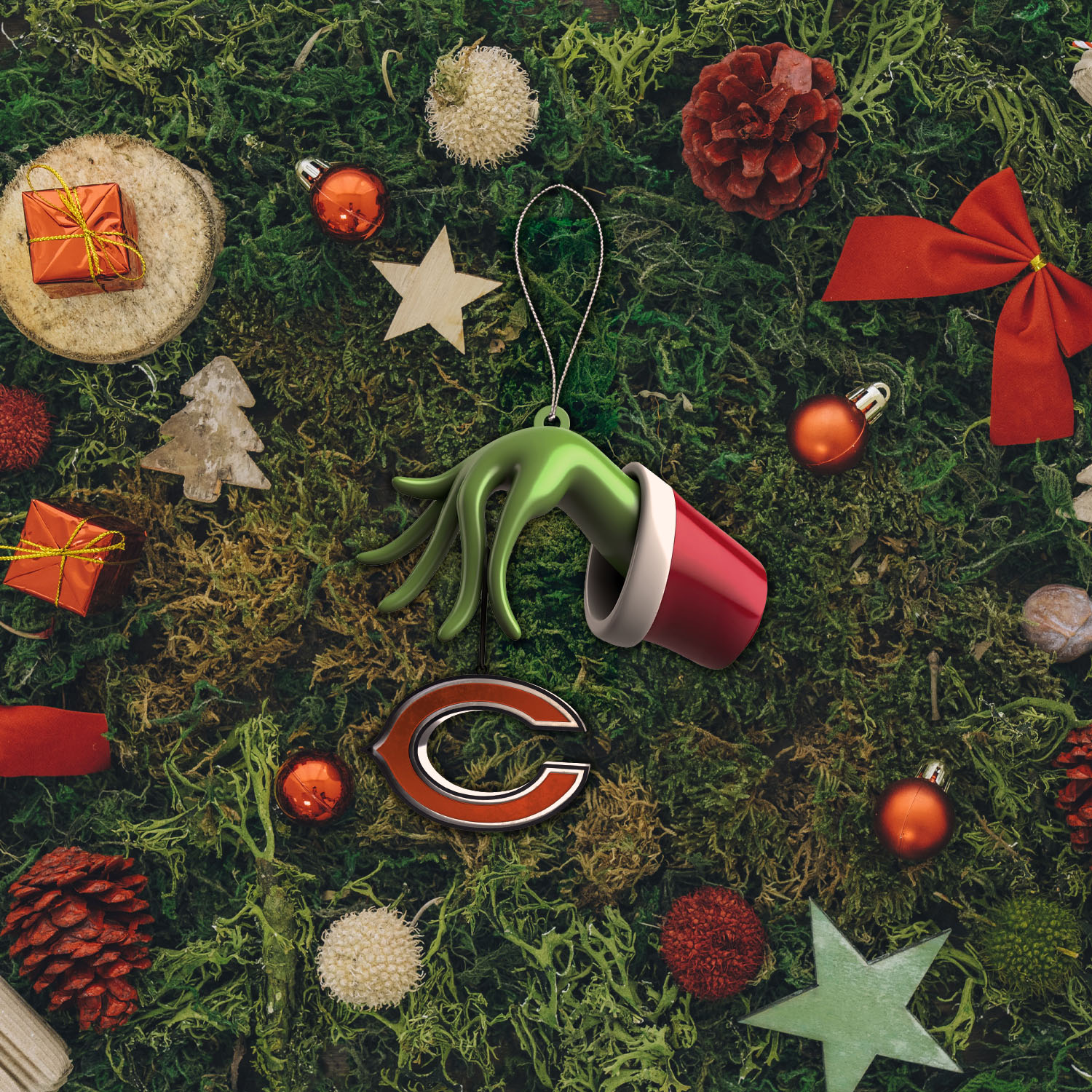 Sportswearmerch Chicago Bears NFL x The Grinch Christmas Acrylic Mix Wooden Ornament Gift For Fans