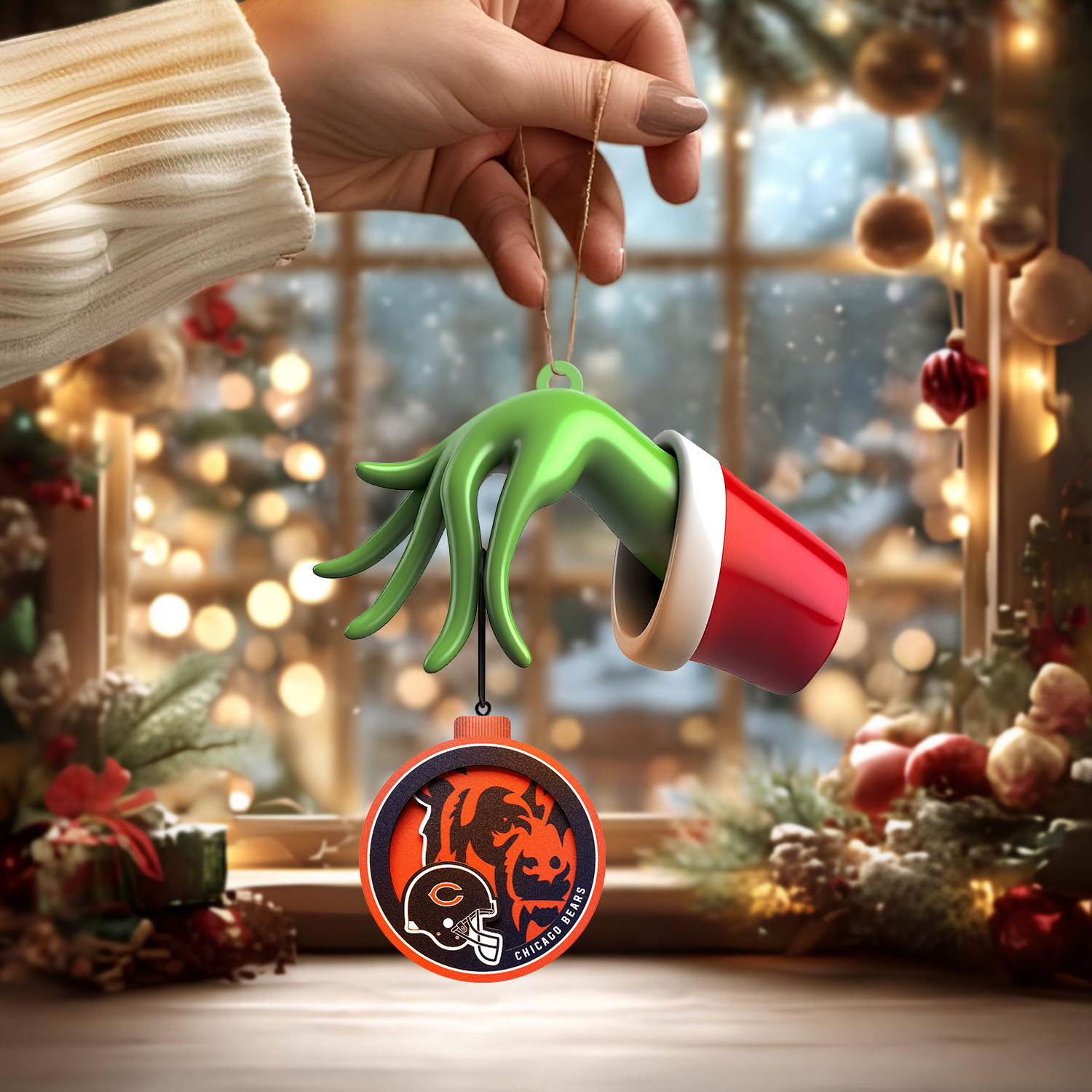 Sportswearmerch Chicago Bears NFL x The Grinch Christmas Acrylic Mix Wooden Ornament Gift For Fans
