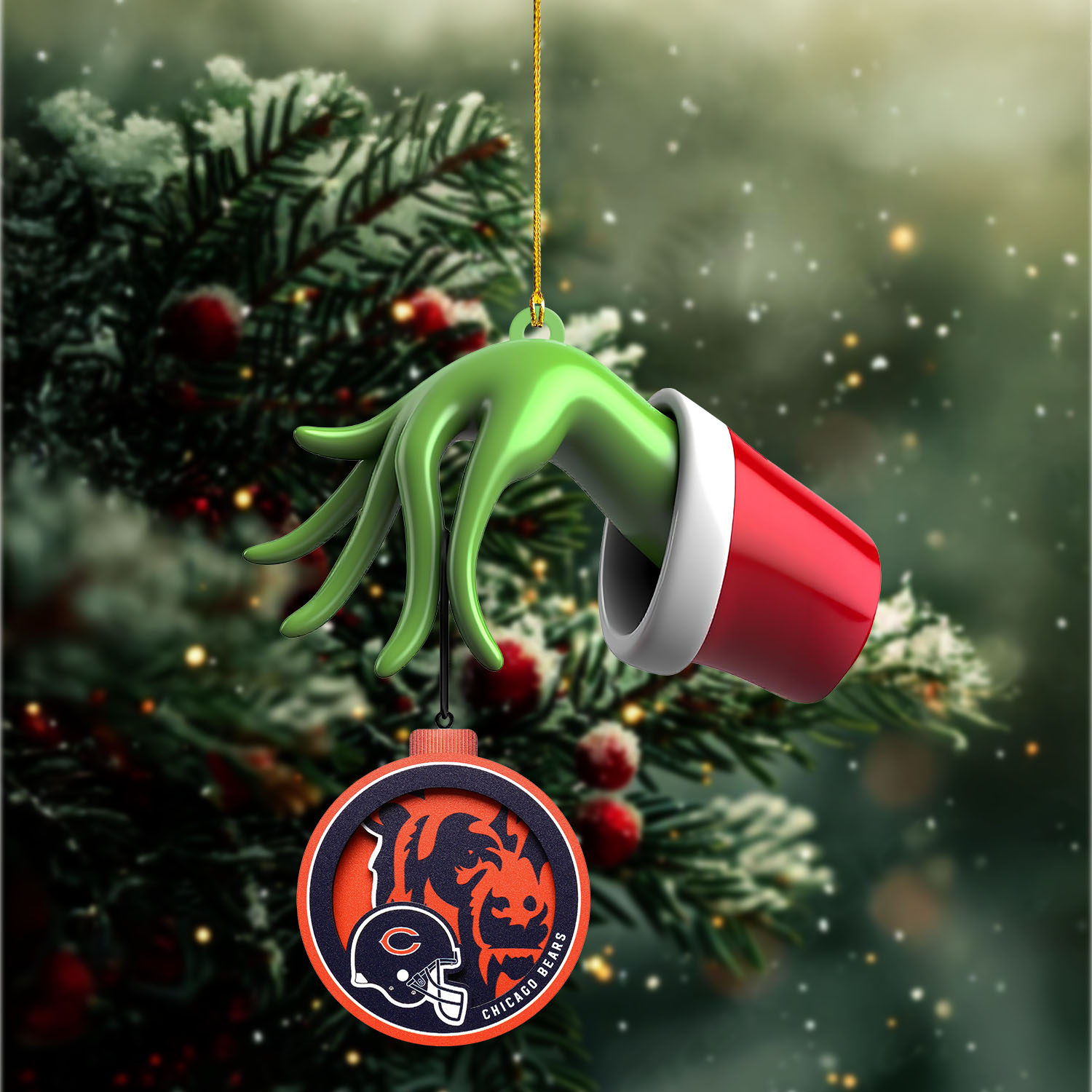 Sportswearmerch Chicago Bears NFL x The Grinch Christmas Acrylic Mix Wooden Ornament Gift For Fans