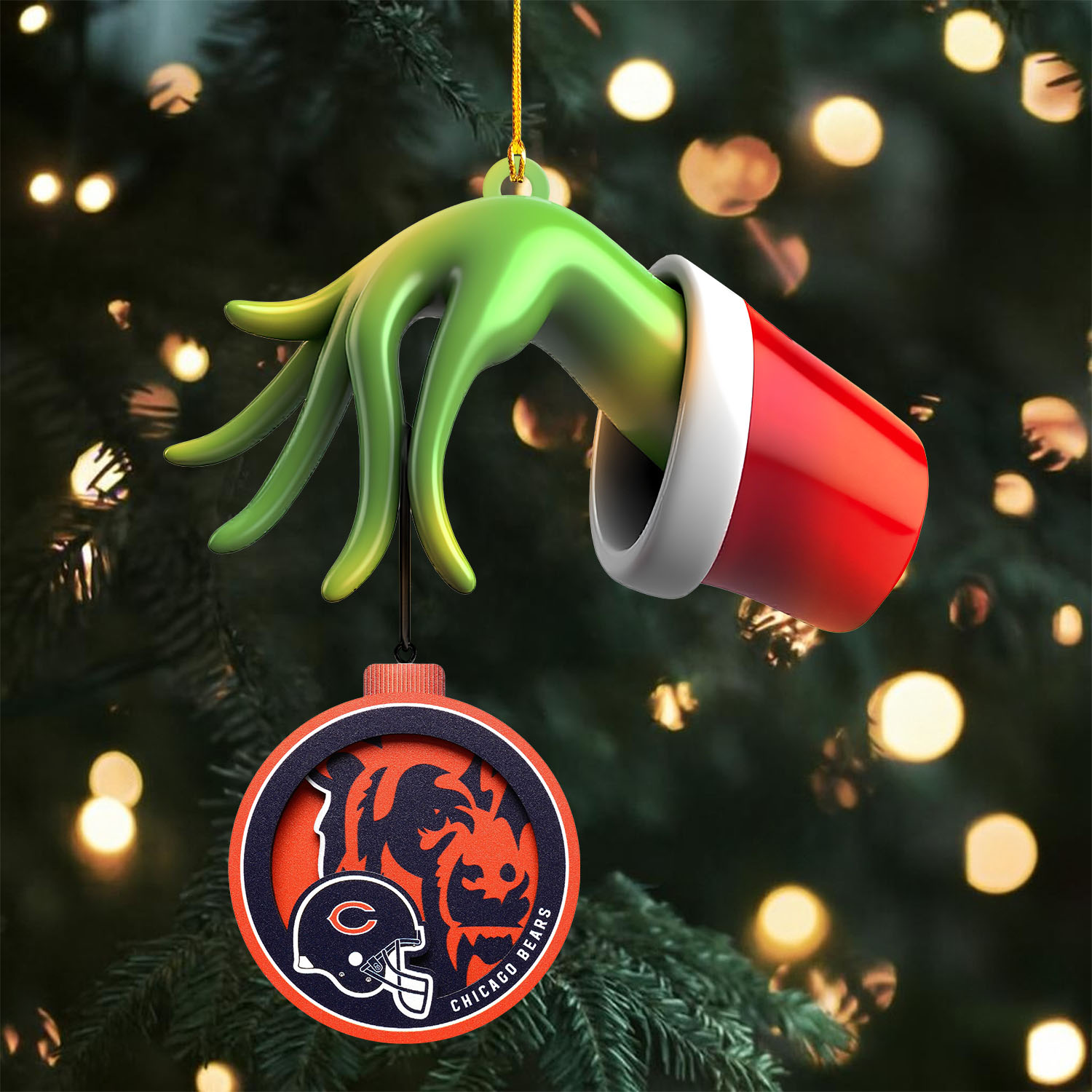 Sportswearmerch Chicago Bears NFL x The Grinch Christmas Acrylic Mix Wooden Ornament Gift For Fans