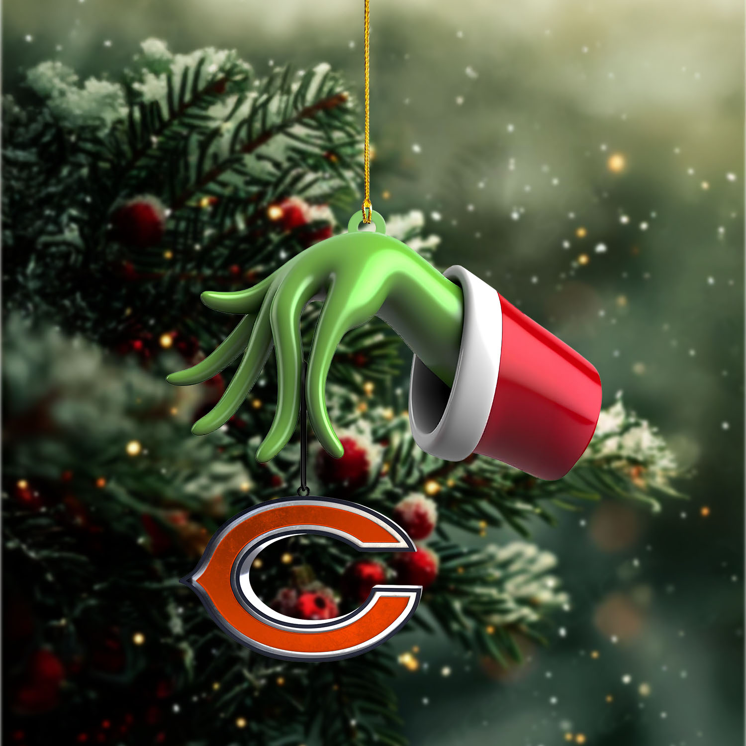 Sportswearmerch Chicago Bears NFL x The Grinch Christmas Acrylic Mix Wooden Ornament Gift For Fans