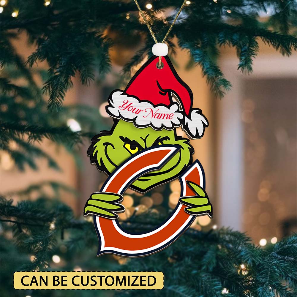 Sportswearmerch Chicago Bears NFL x The Grinch Christmas Acrylic Ornament Gift For Fans