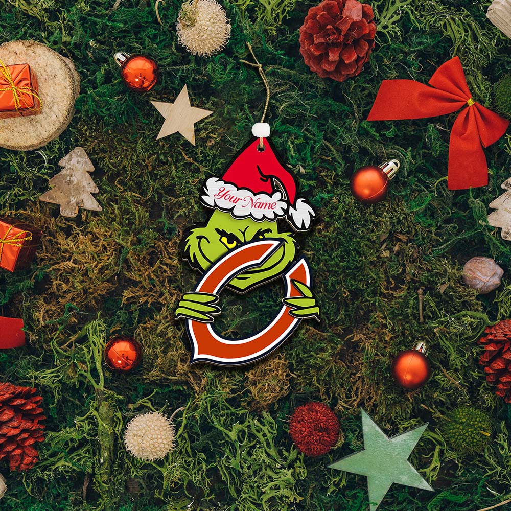 Sportswearmerch Chicago Bears NFL x The Grinch Christmas Acrylic Ornament Gift For Fans