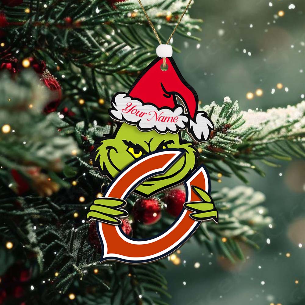Sportswearmerch Chicago Bears NFL x The Grinch Christmas Acrylic Ornament Gift For Fans