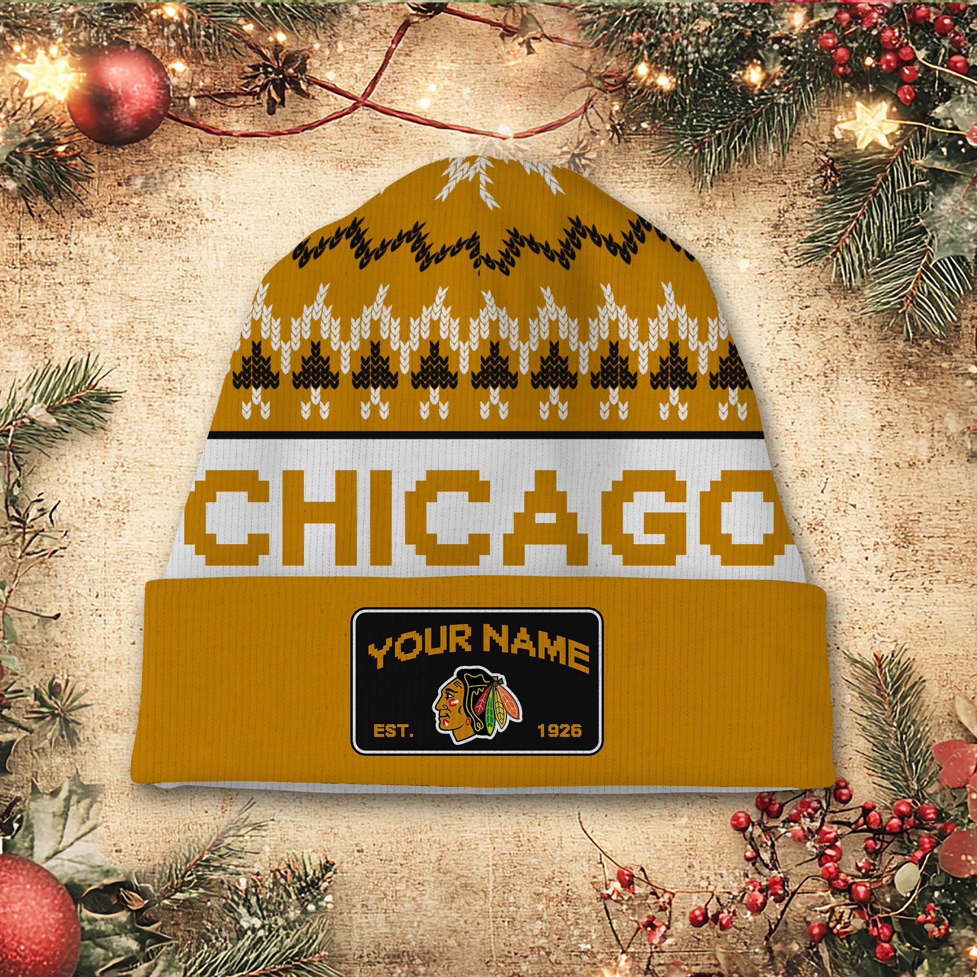 Sportswearmerch Chicago Blackhawks NHL Christmas Beanie Hat For Fan