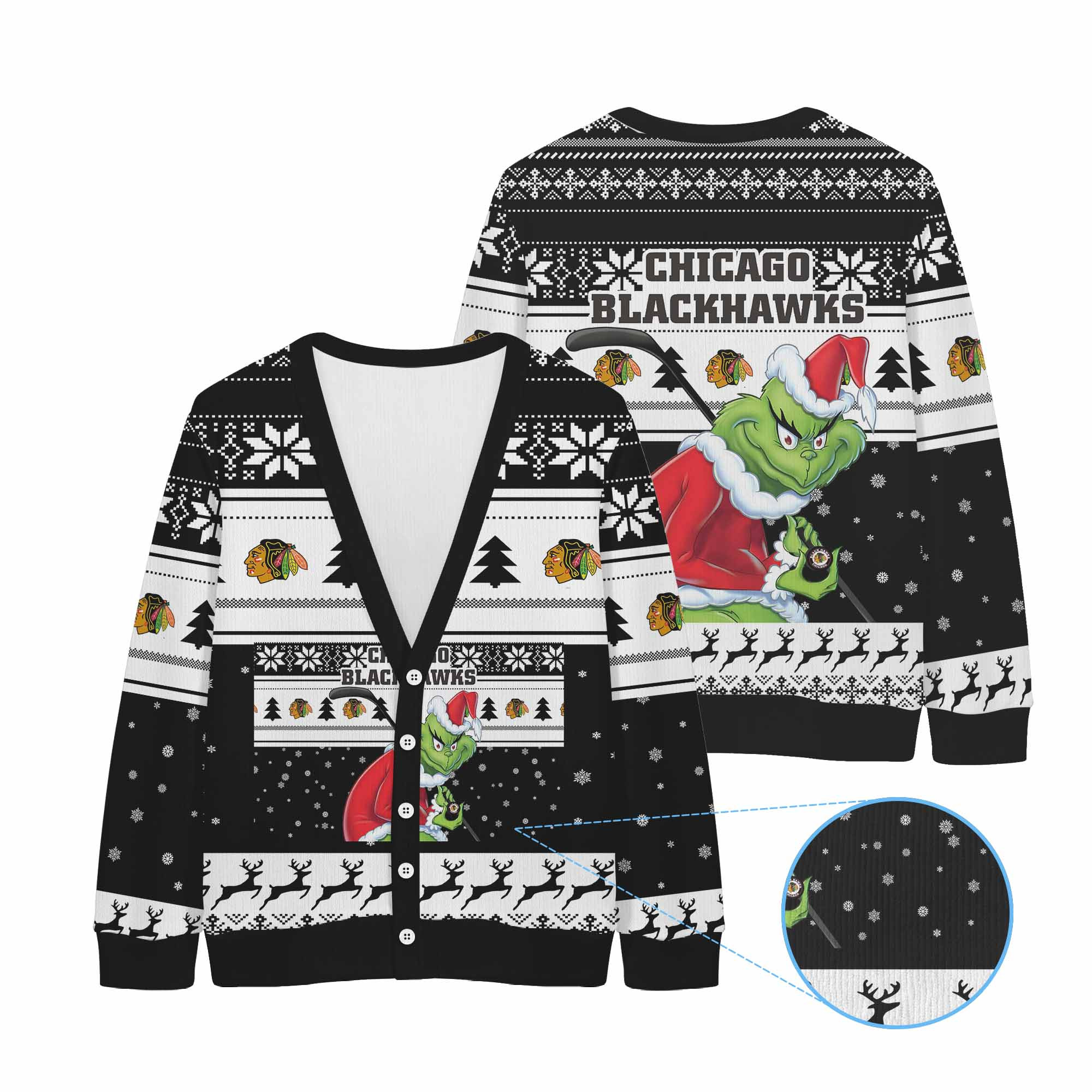 Sportswearmerch Chicago Blackhawks NHL x Grinch Christmas Cardigan For Fan