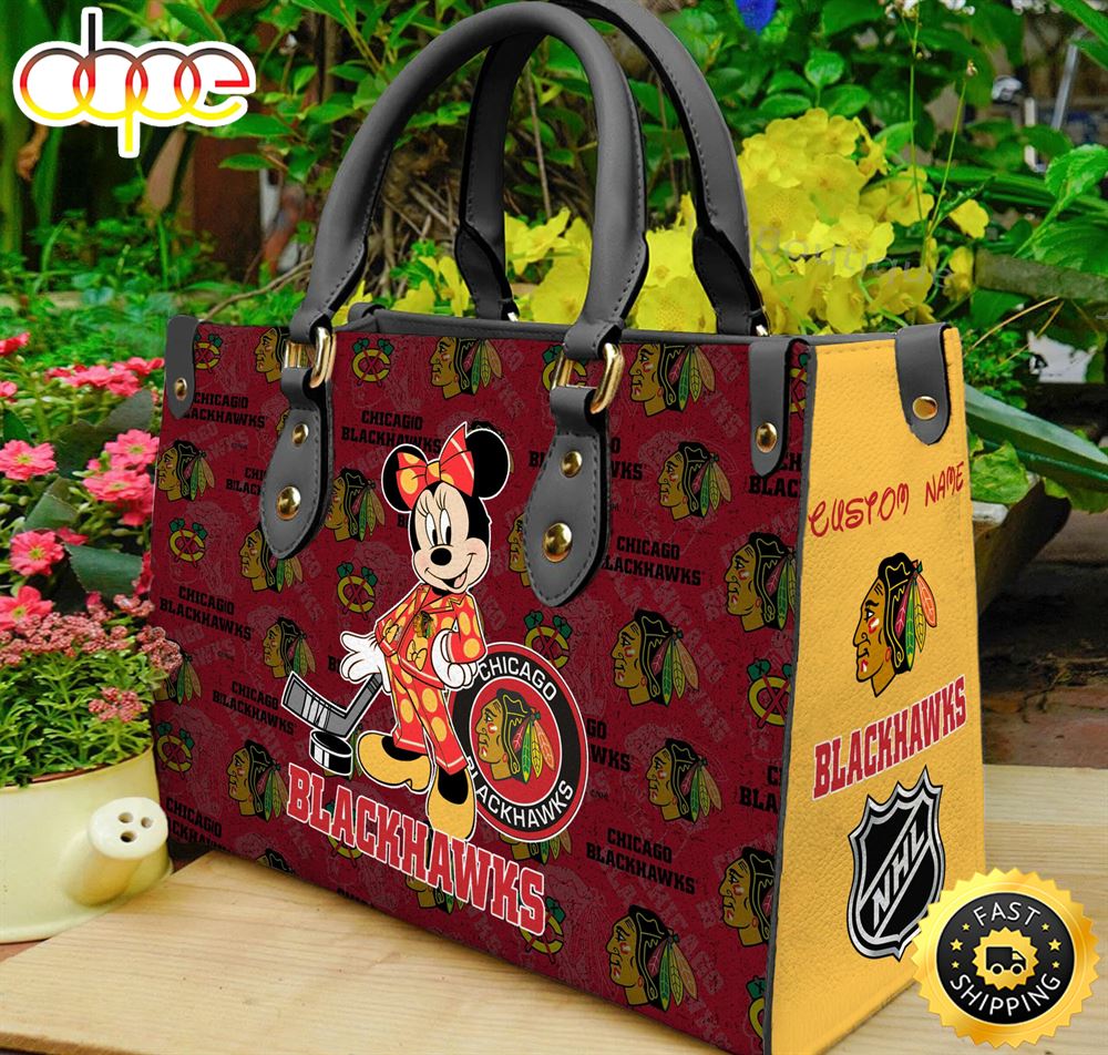Sportswearmerch Chicago Blackhawks NHL x Minnie Women Leather Hand Bag For Fan